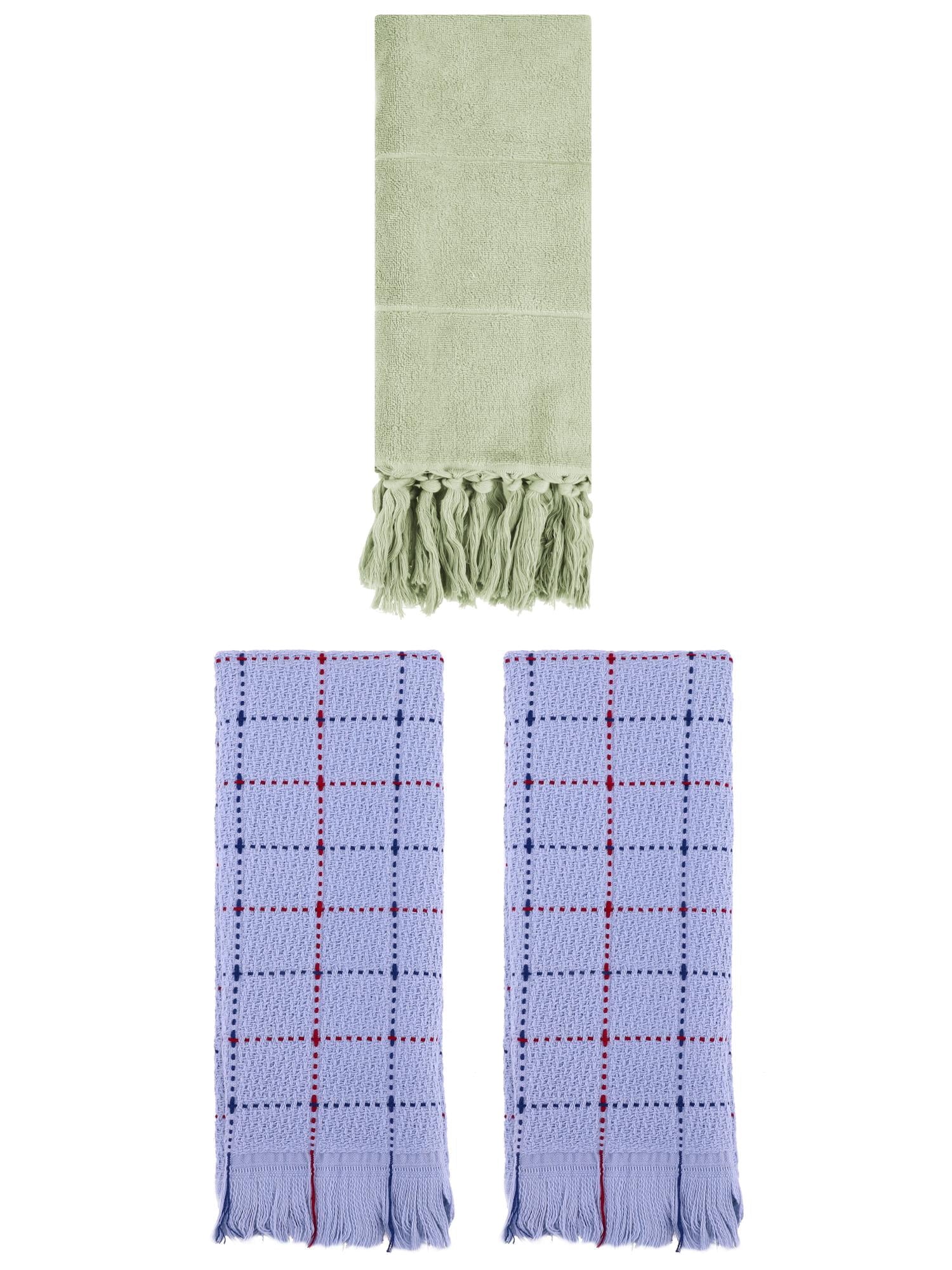 Unique Bargains 3 Pack Cotton Soft Turkish Bath Towel Green/Blue 14"x30"/13"x29"
