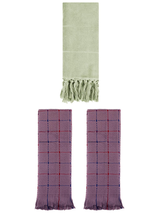 Unique Bargains 3 Pack Cotton Soft Turkish Bath Towel Green/Brown 14"x30"/13"x29"