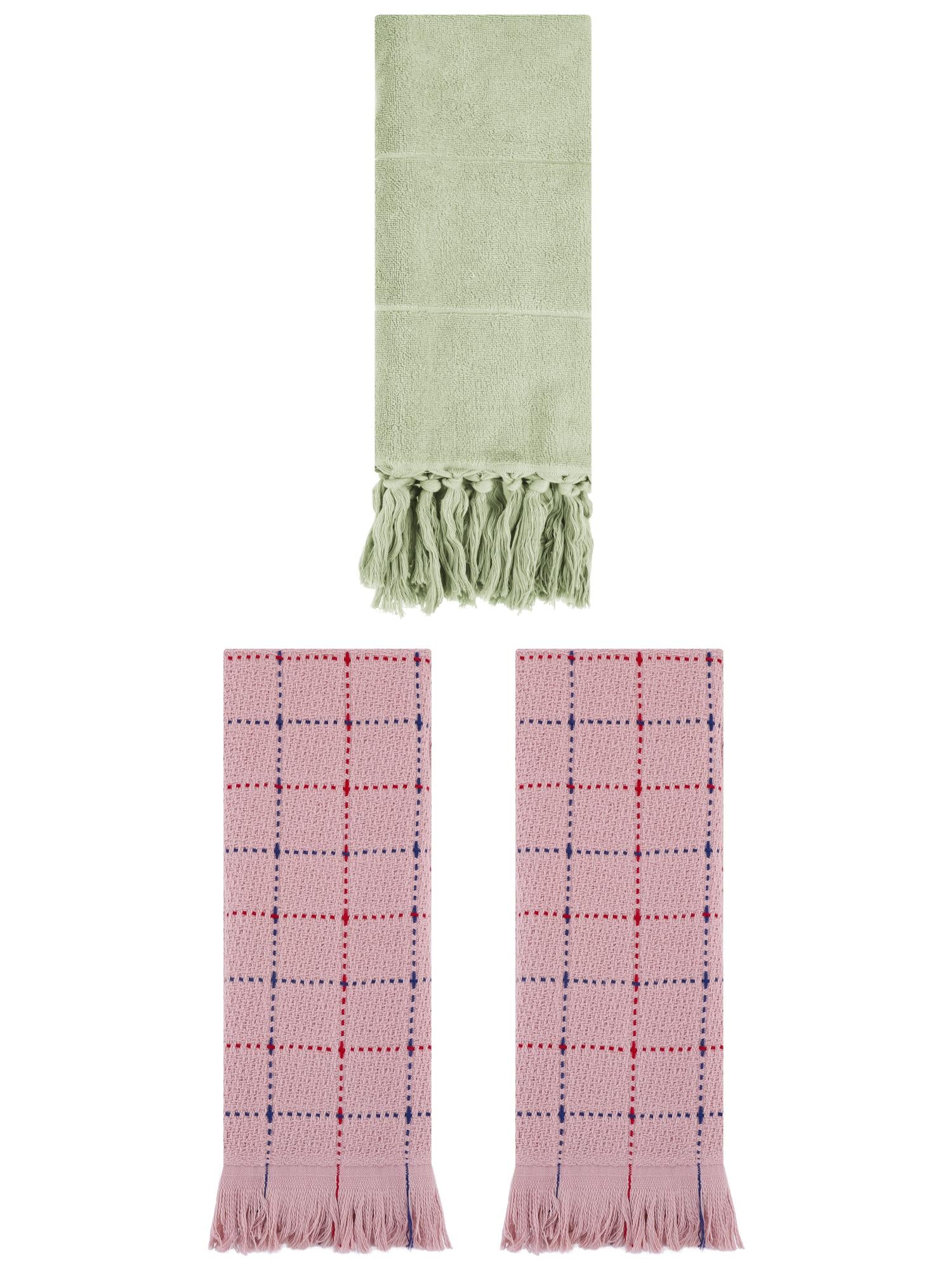 Unique Bargains 3 Pack Cotton Soft Turkish Bath Towel Green/Pink 14"x30"/13"x29"