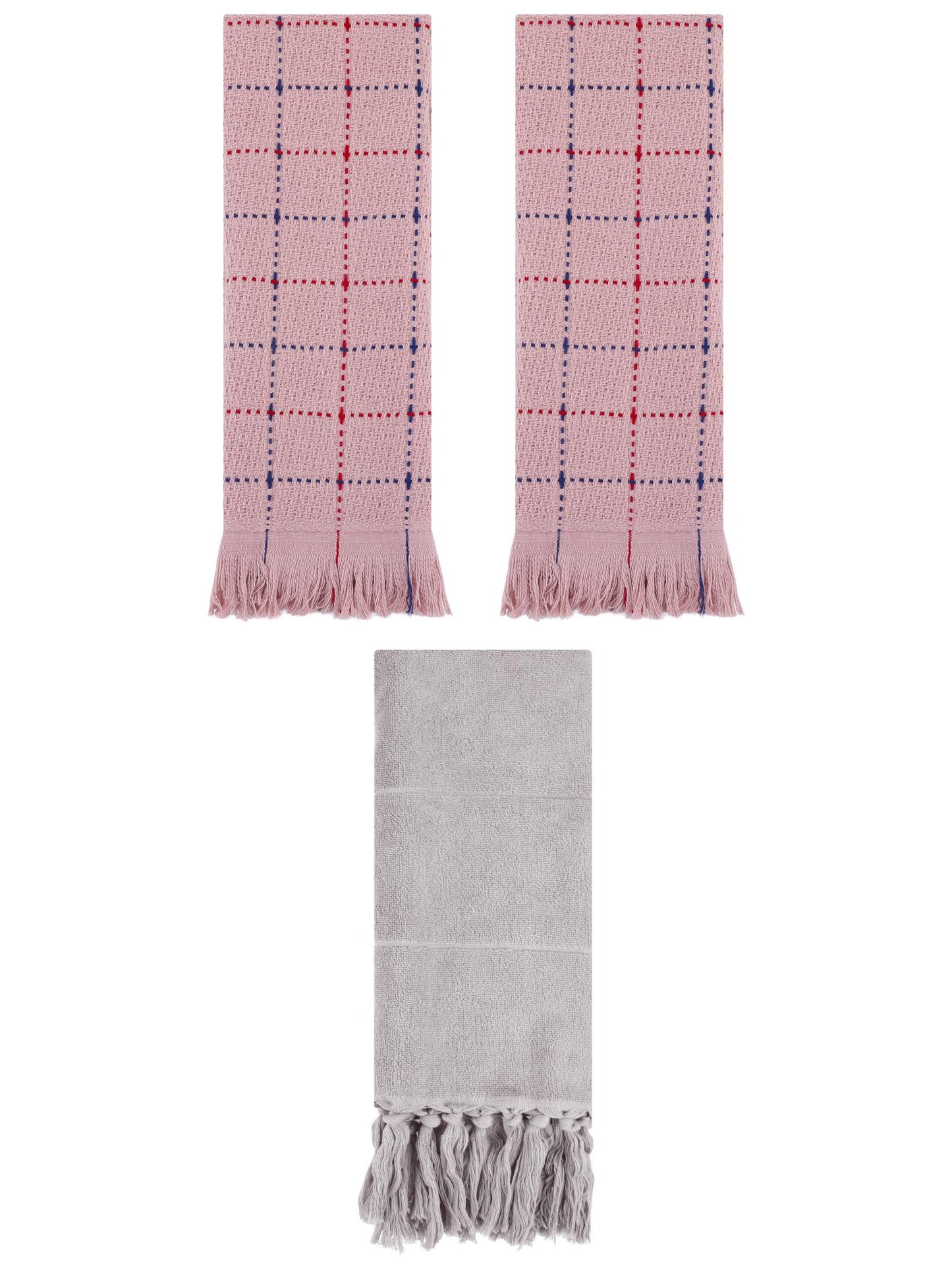 Unique Bargains 3 Pack Cotton Soft Turkish Bath Towel Grey/Pink 14"x30"/13"x29"