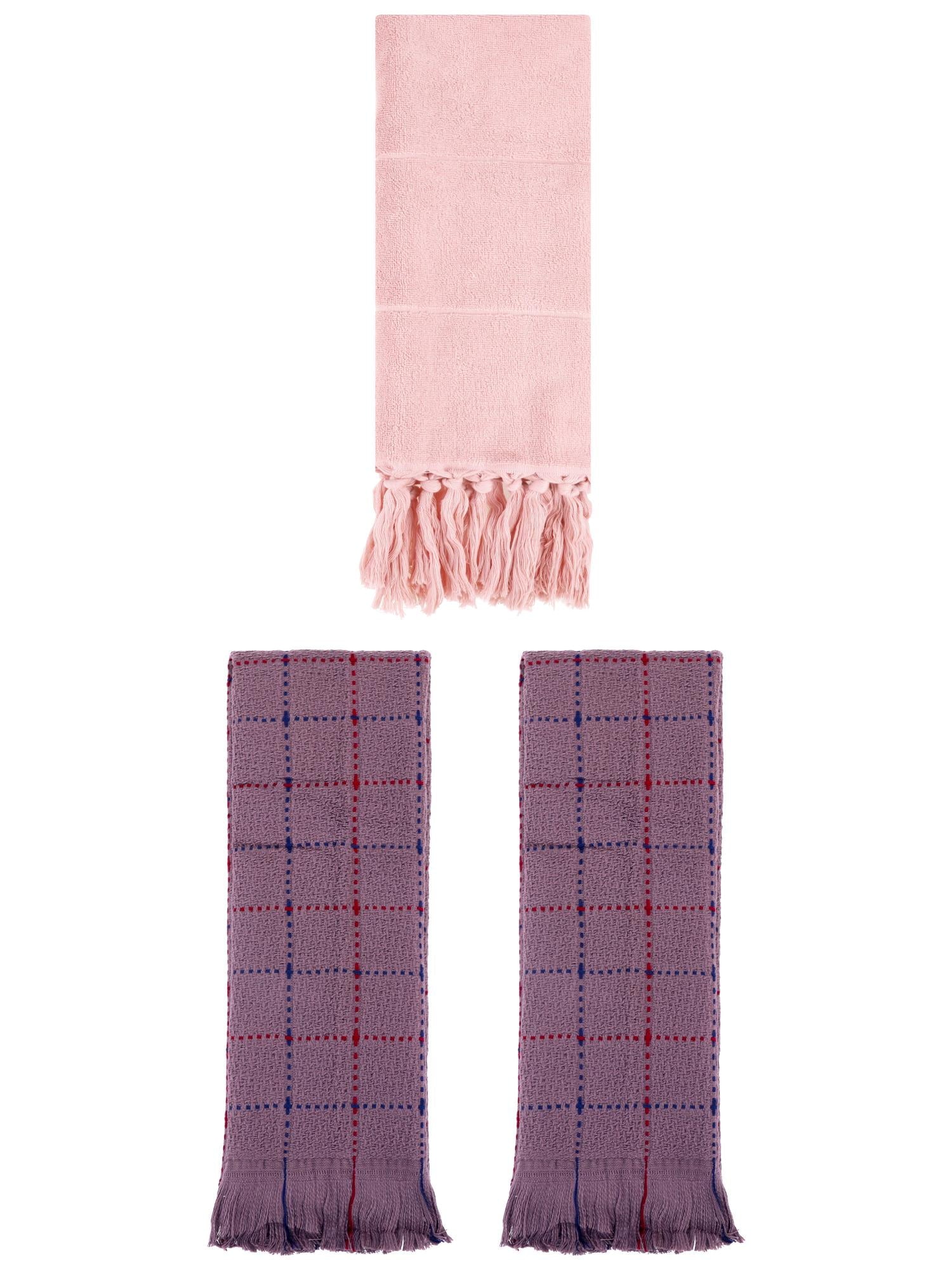 Unique Bargains 3 Pack Cotton Soft Turkish Bath Towel Pink/Brown 14"x30"/13"x29"