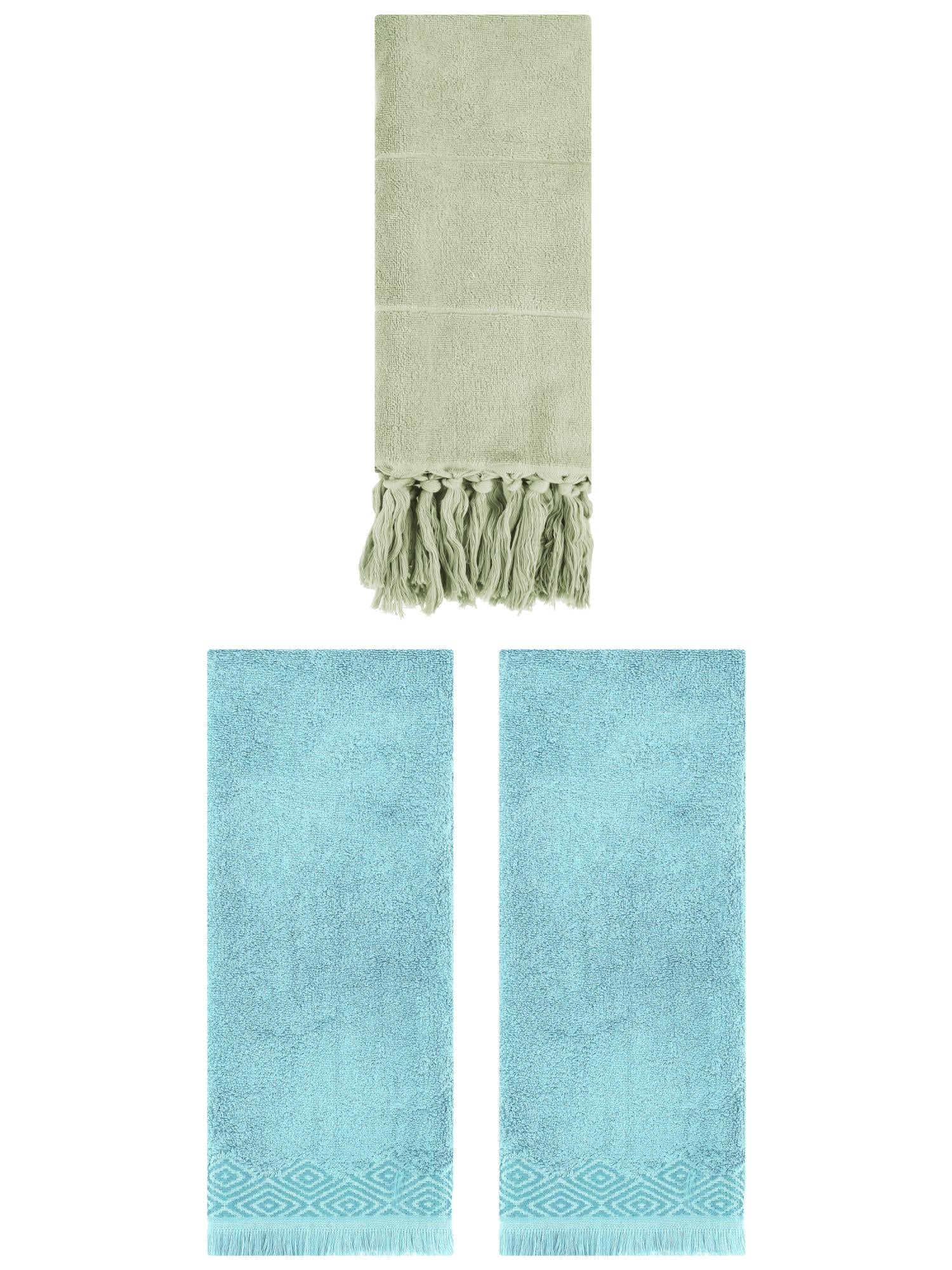 Unique Bargains 3 Pack Cotton Turkish Hand Towels Green/Blue 14"x30"/13"x29"