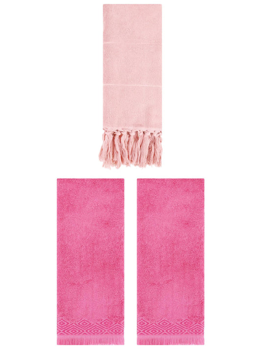 Unique Bargains 3 Pack Cotton Turkish Hand Towels Pink 14"x30"/13"x29"