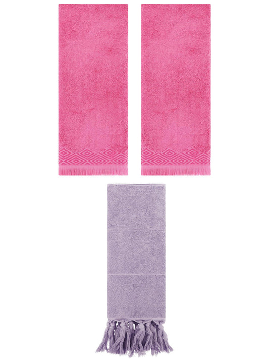 Unique Bargains 3 Pack Cotton Turkish Hand Towels Purple/Pink 14"x30"/13"x29"