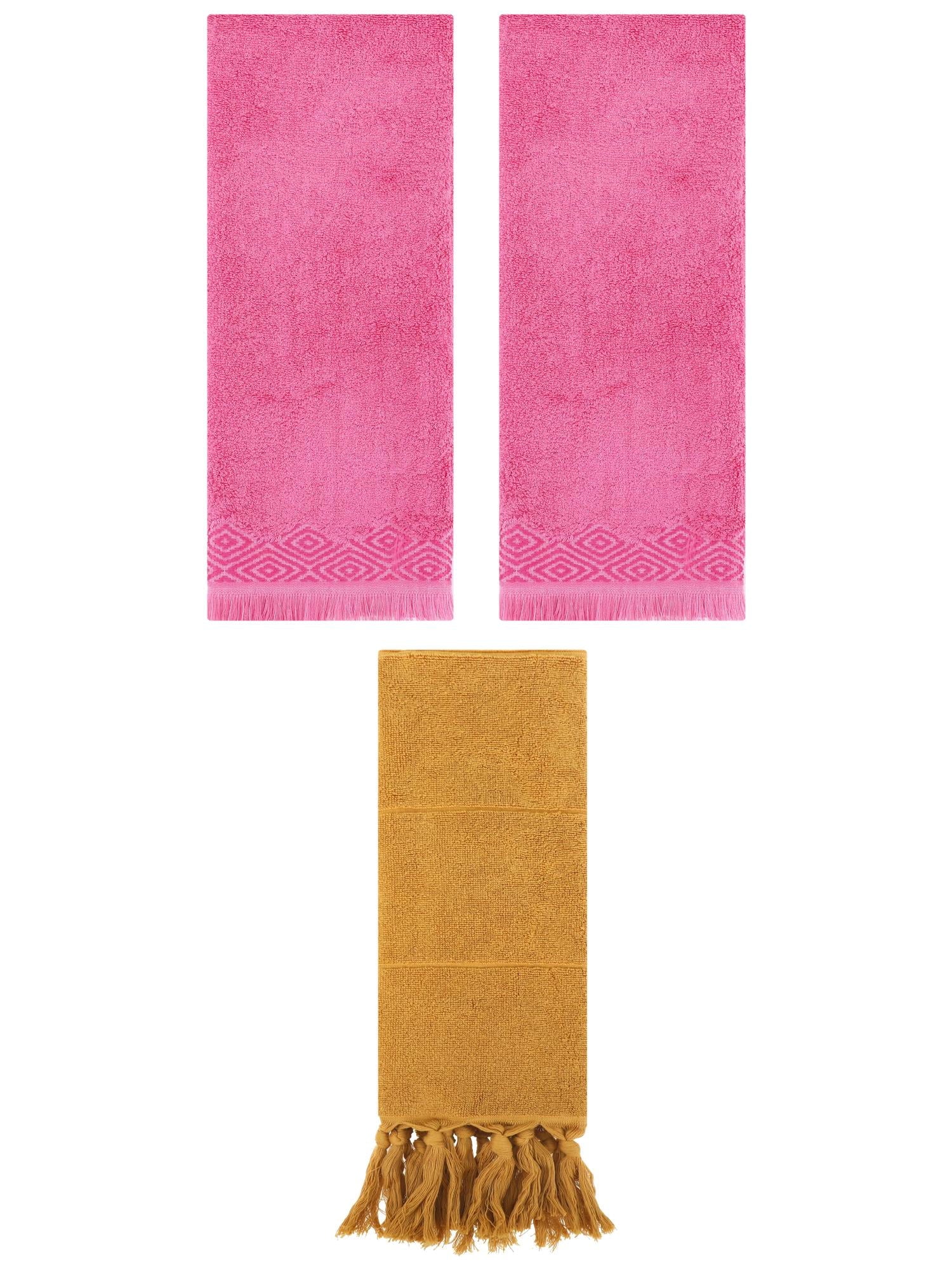 Unique Bargains 3 Pack Cotton Turkish Hand Towels Yellow/Pink 14"x30"/13"x29"