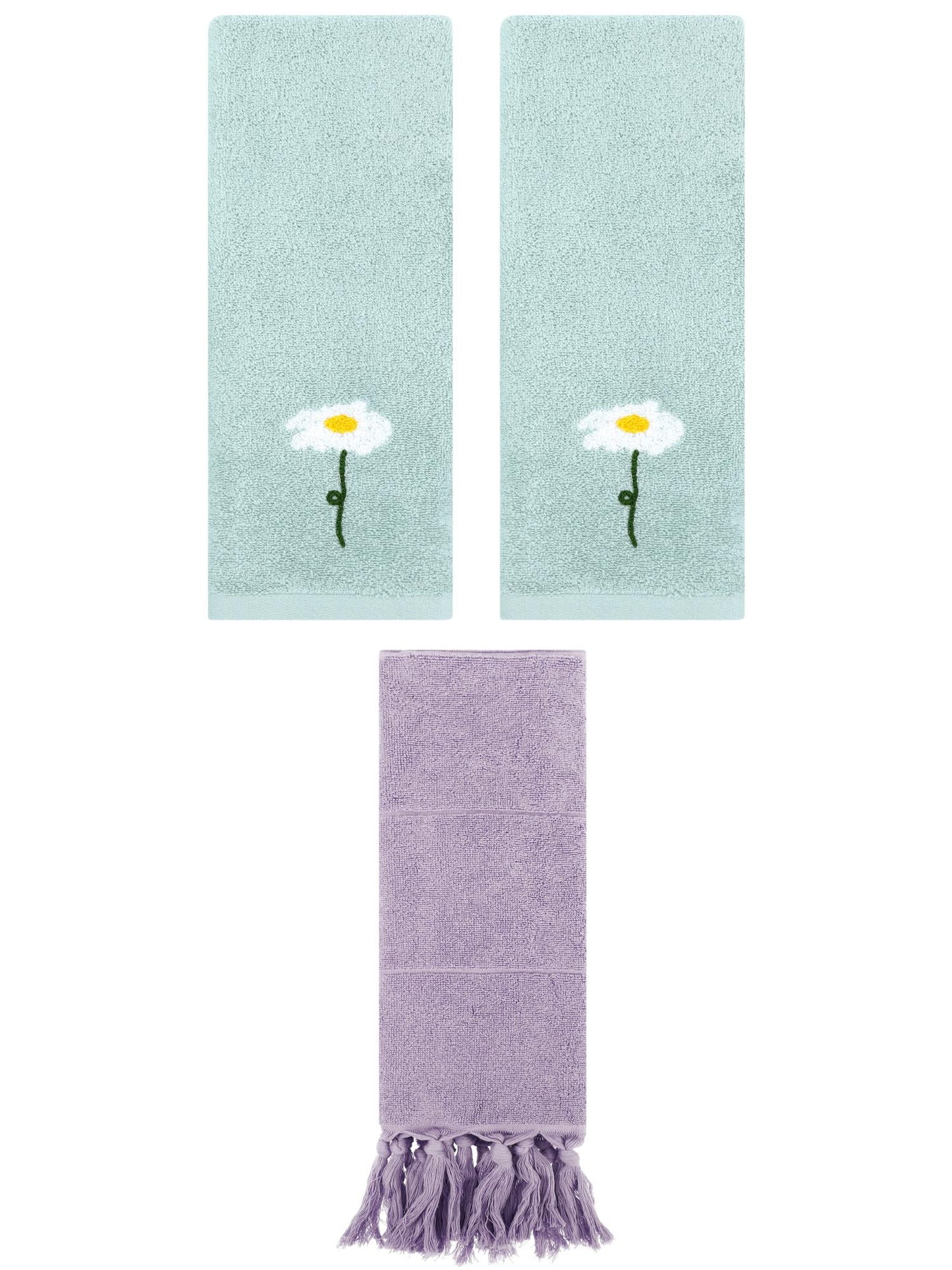 Unique Bargains 3 Pack Floral Solid Hand Towels Purple/Blue 14"x30"/13"x30"
