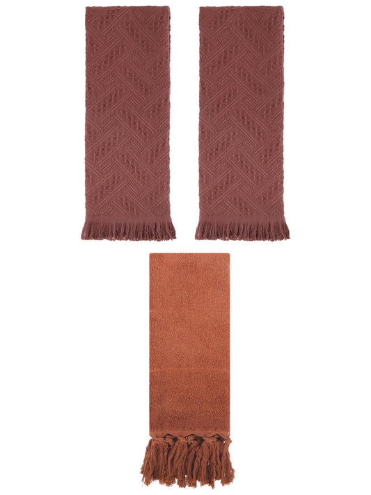 Unique Bargains 3 Pack Soft Boho Turkish Hand Towels Brown 14"x30"/13"x29"