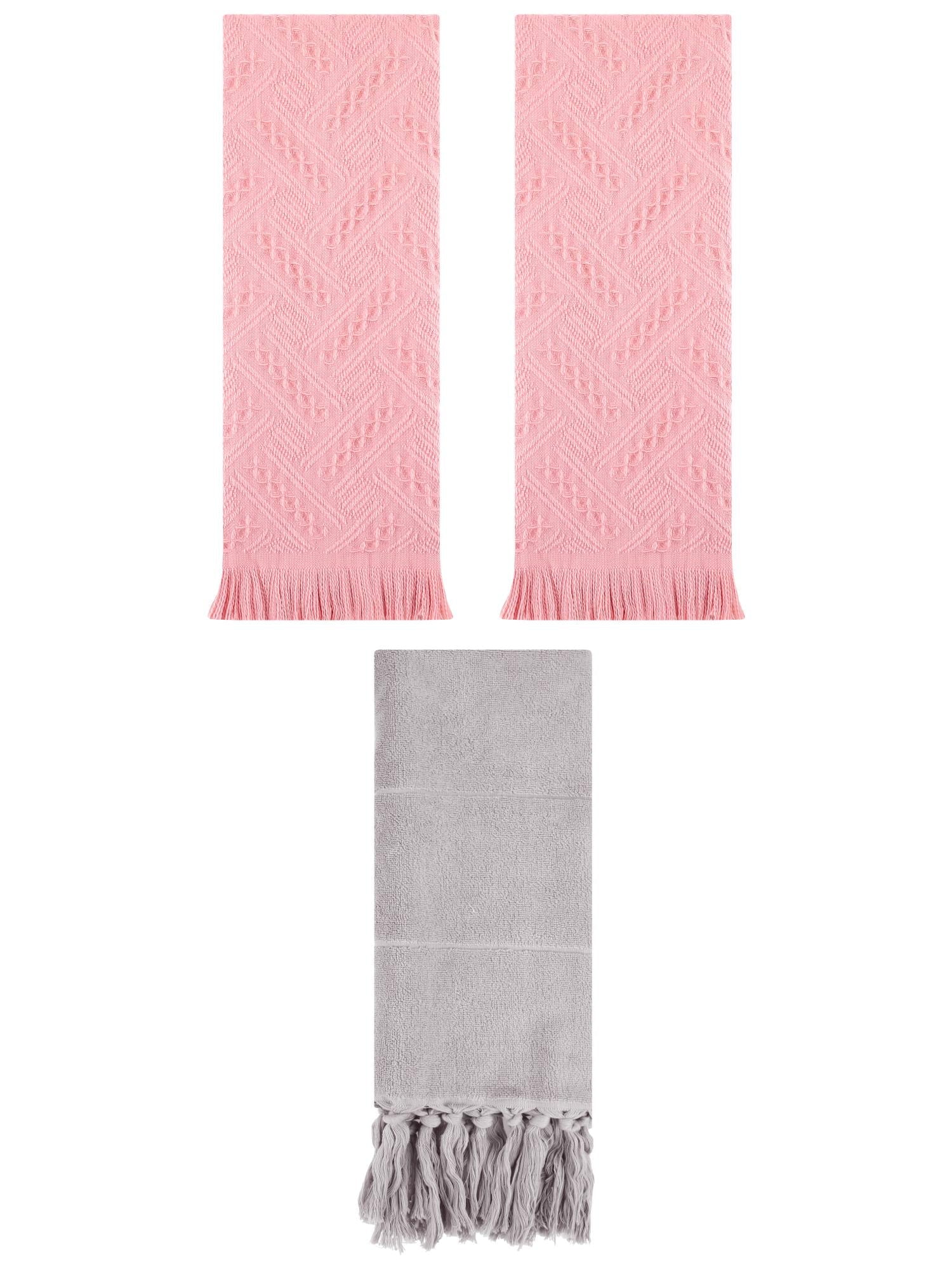 Unique Bargains 3 Pack Soft Boho Turkish Hand Towels Grey/Pink 14"x30"/13"x29"