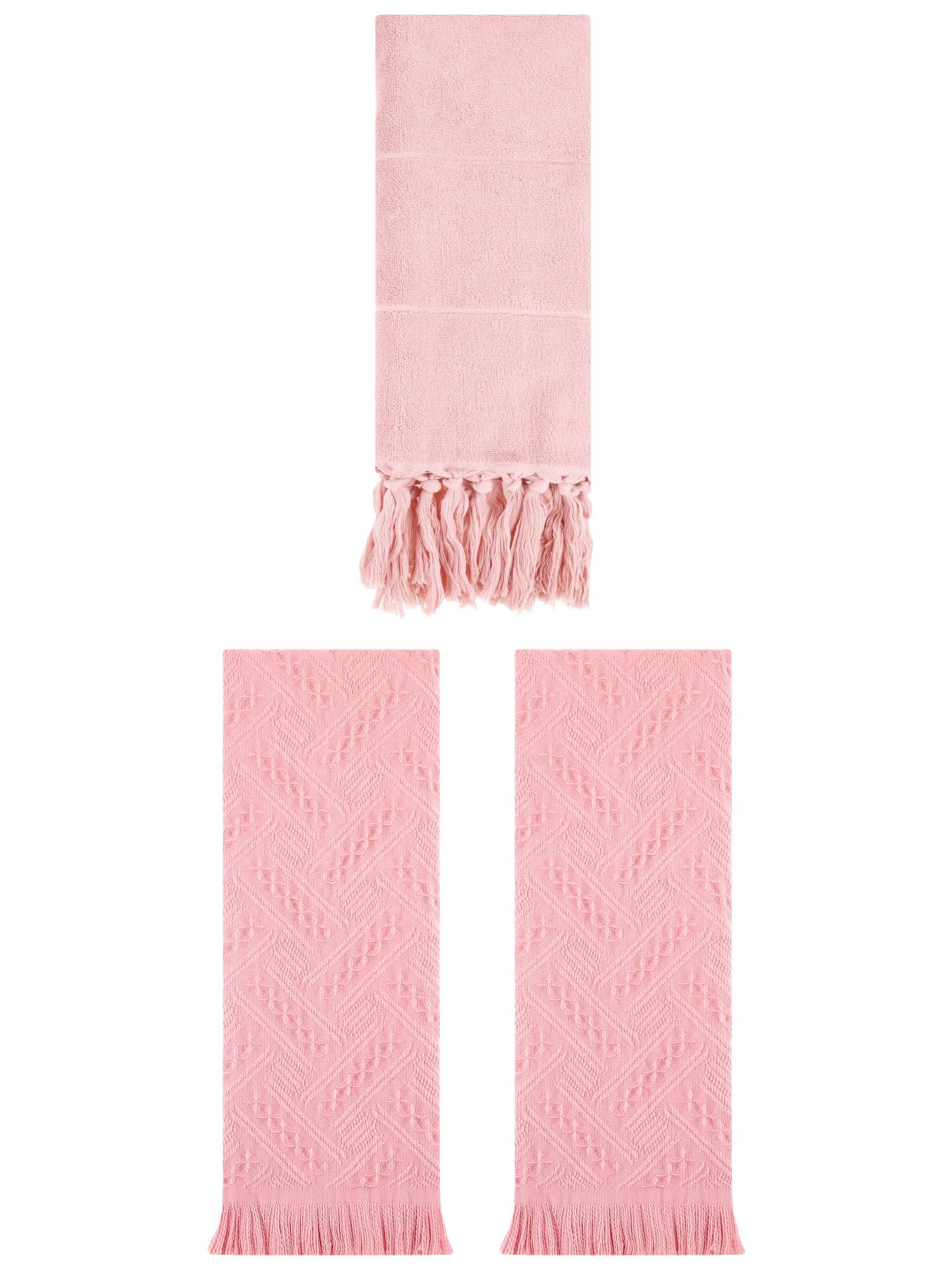 Unique Bargains 3 Pack Soft Boho Turkish Hand Towels Pink 14"x30"/13"x29"