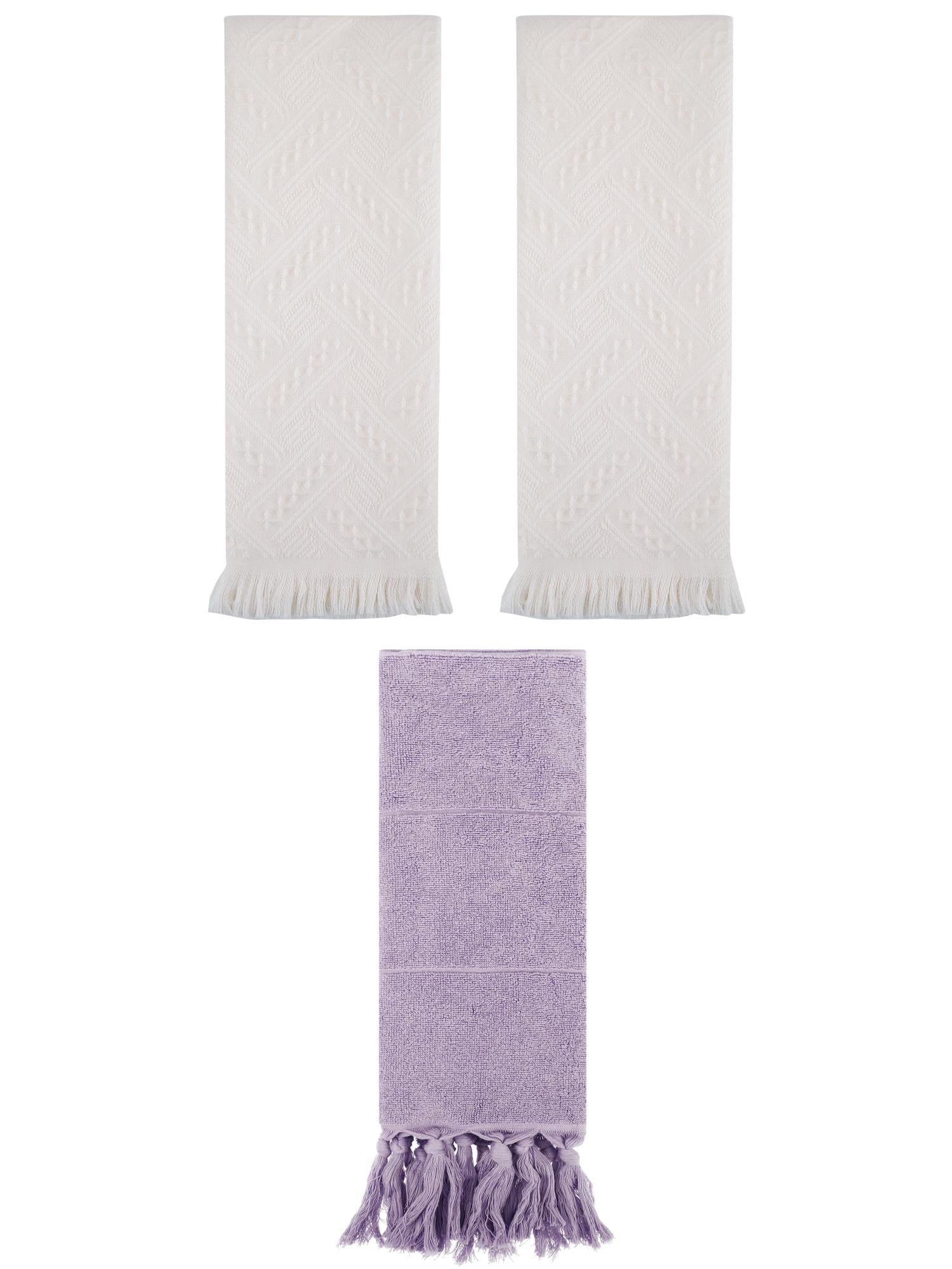 Unique Bargains 3 Pack Soft Boho Turkish Hand Towels Purple/Beige 14"x30"/13"x29"