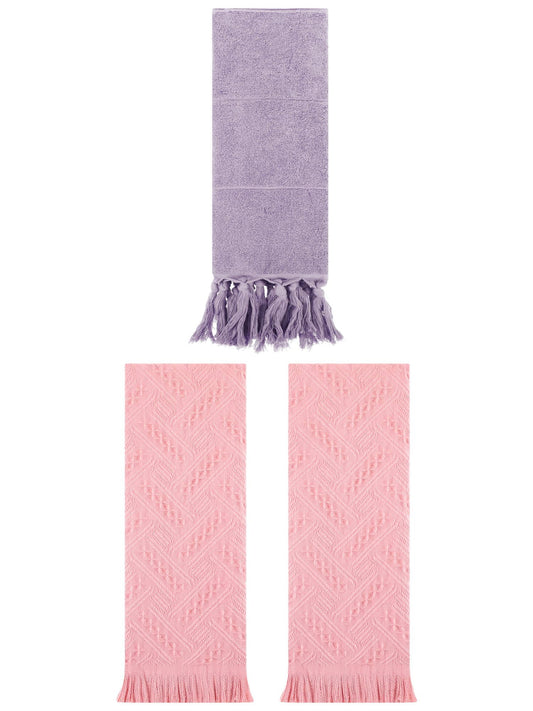 Unique Bargains 3 Pack Soft Boho Turkish Hand Towels Purple/Pink 14"x30"/13"x29"