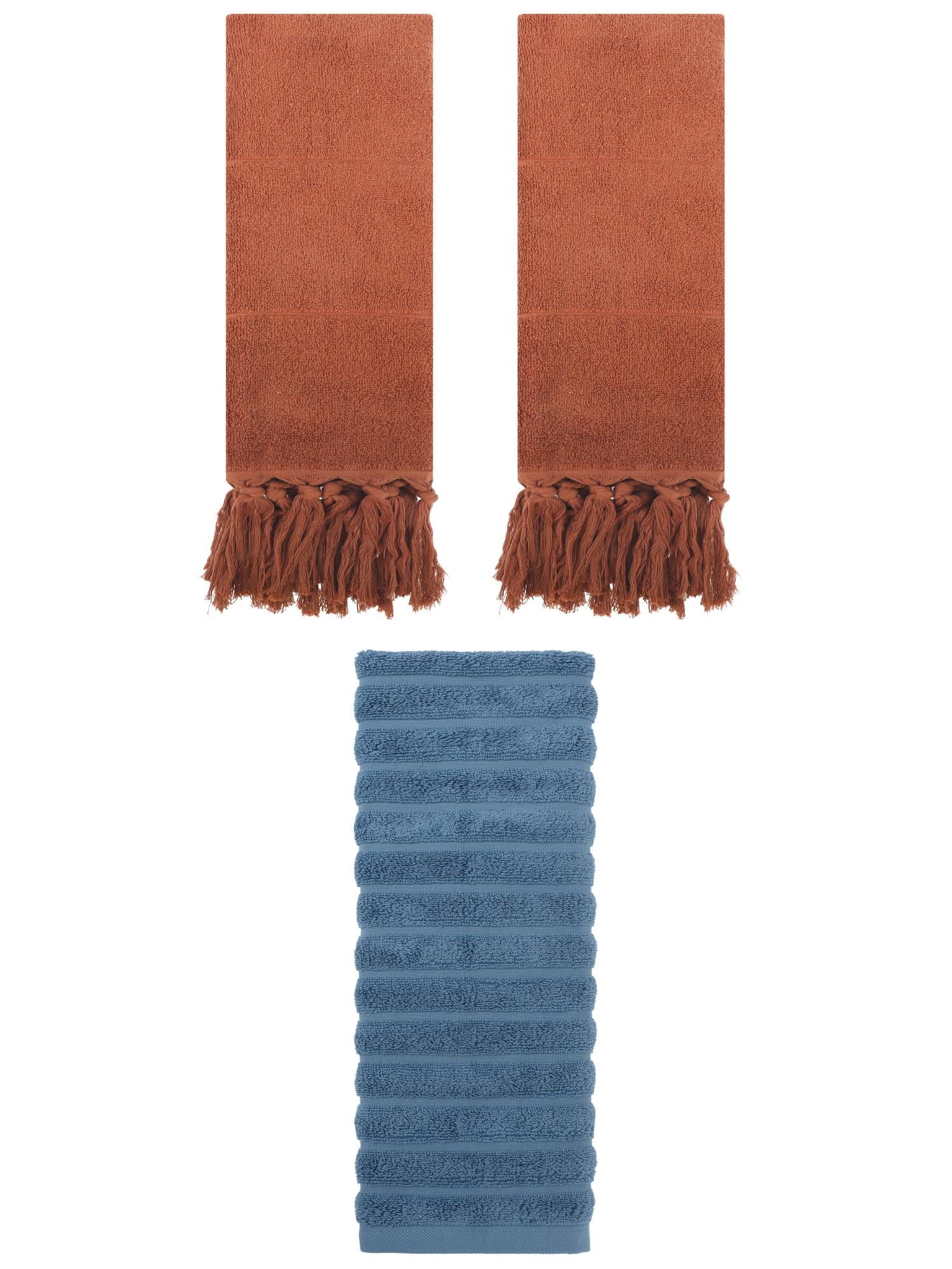 Unique Bargains 3 Pack Solid Absorbent Soft Cotton Hand Towels 14" x 30" Brown/Blue