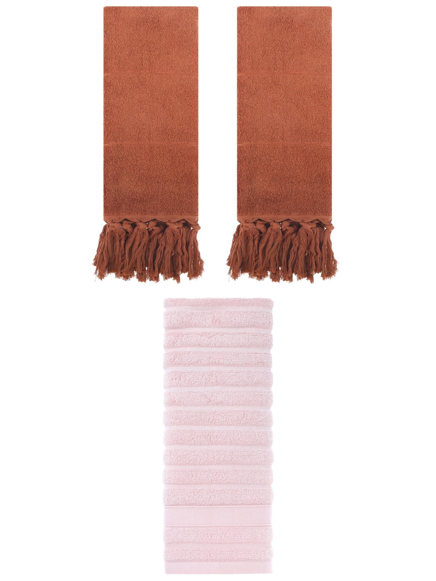 Unique Bargains 3 Pack Solid Absorbent Soft Cotton Hand Towels 14" x 30" Brown/Pink