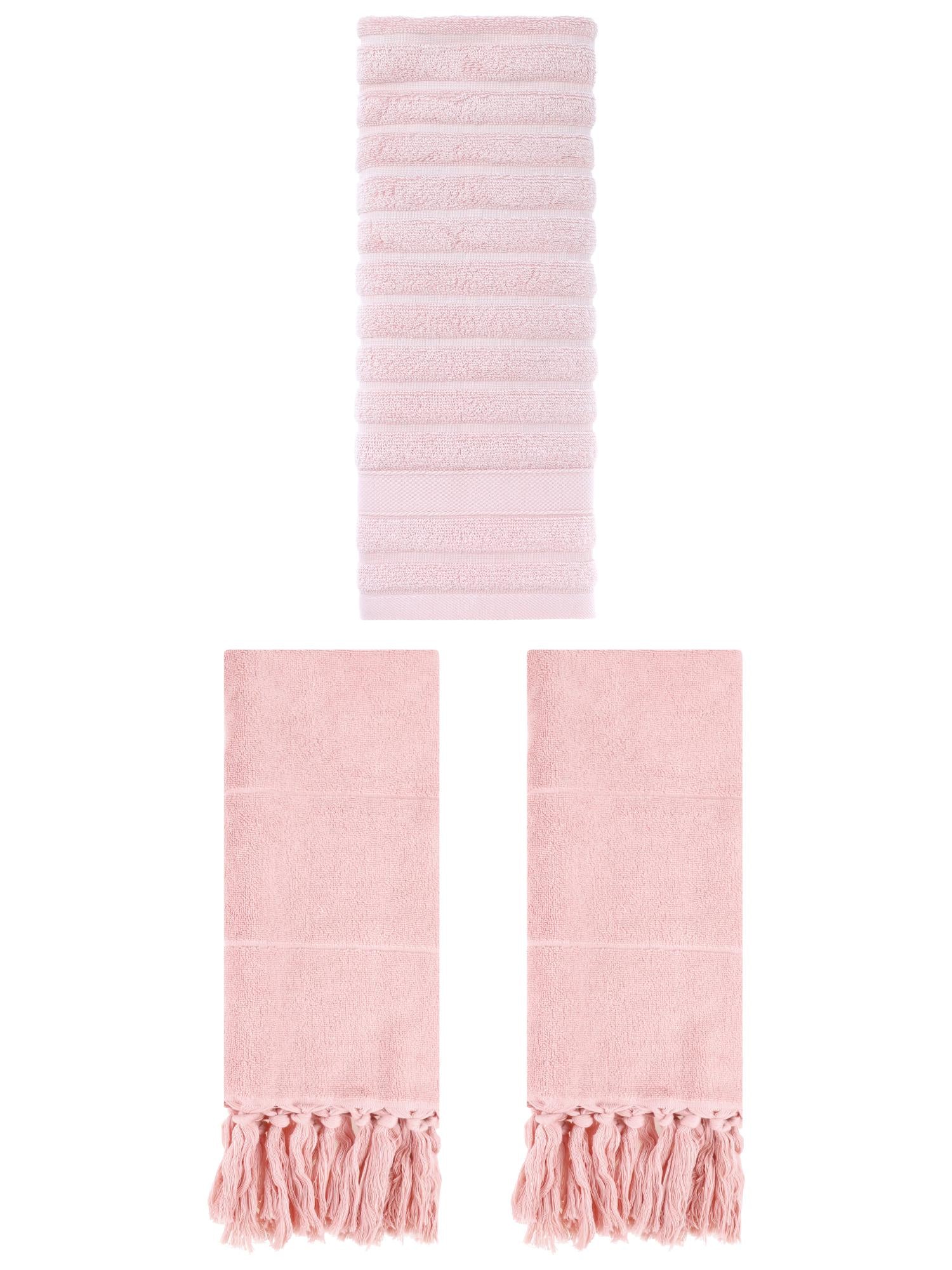 Unique Bargains 3 Pack Solid Absorbent Soft Cotton Hand Towels 14" x 30" Pink