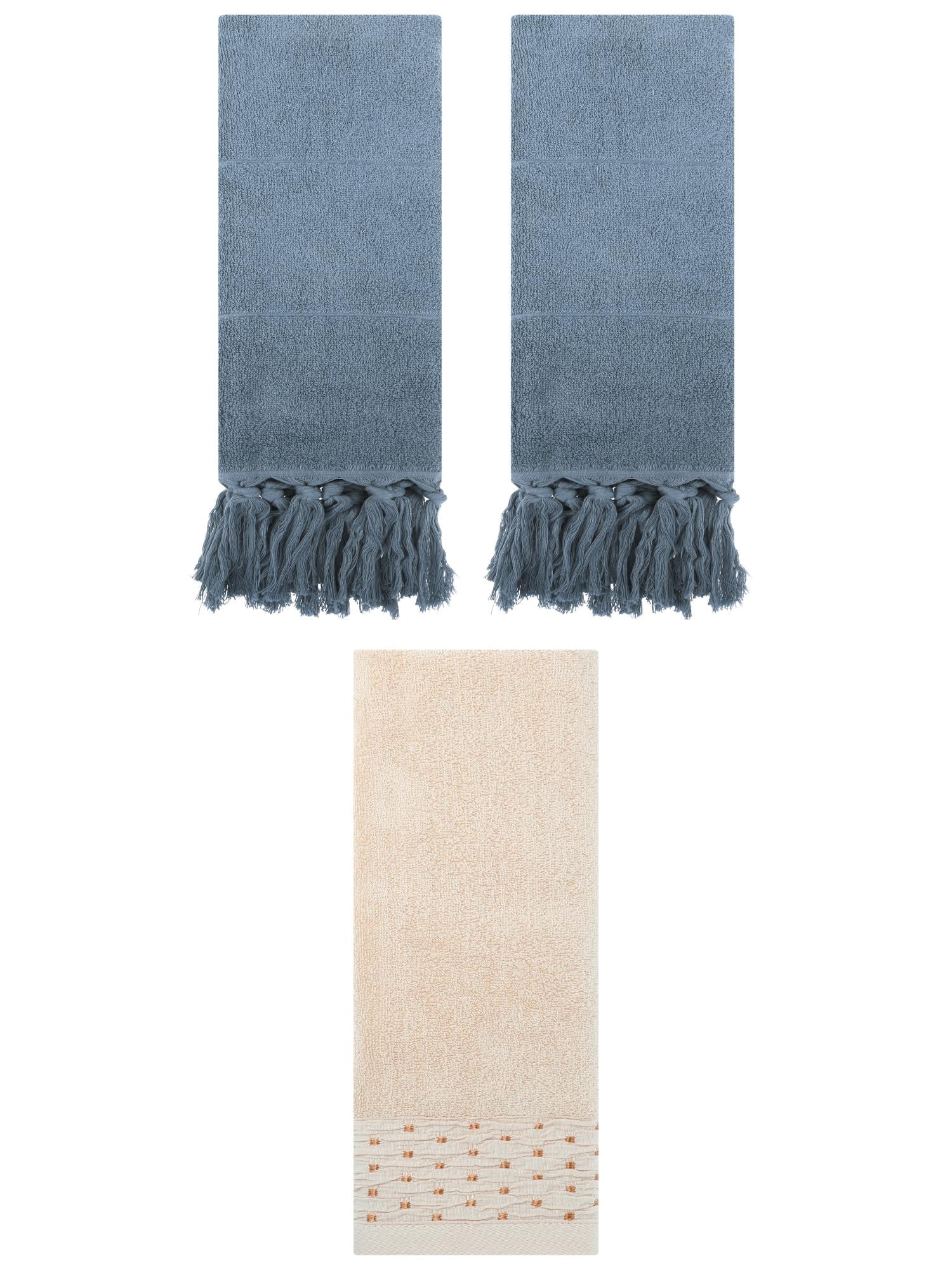 Unique Bargains 3 Pack Solid Cotton Hand Towel for Bathroom 14" x 30" Blue/Light Brown