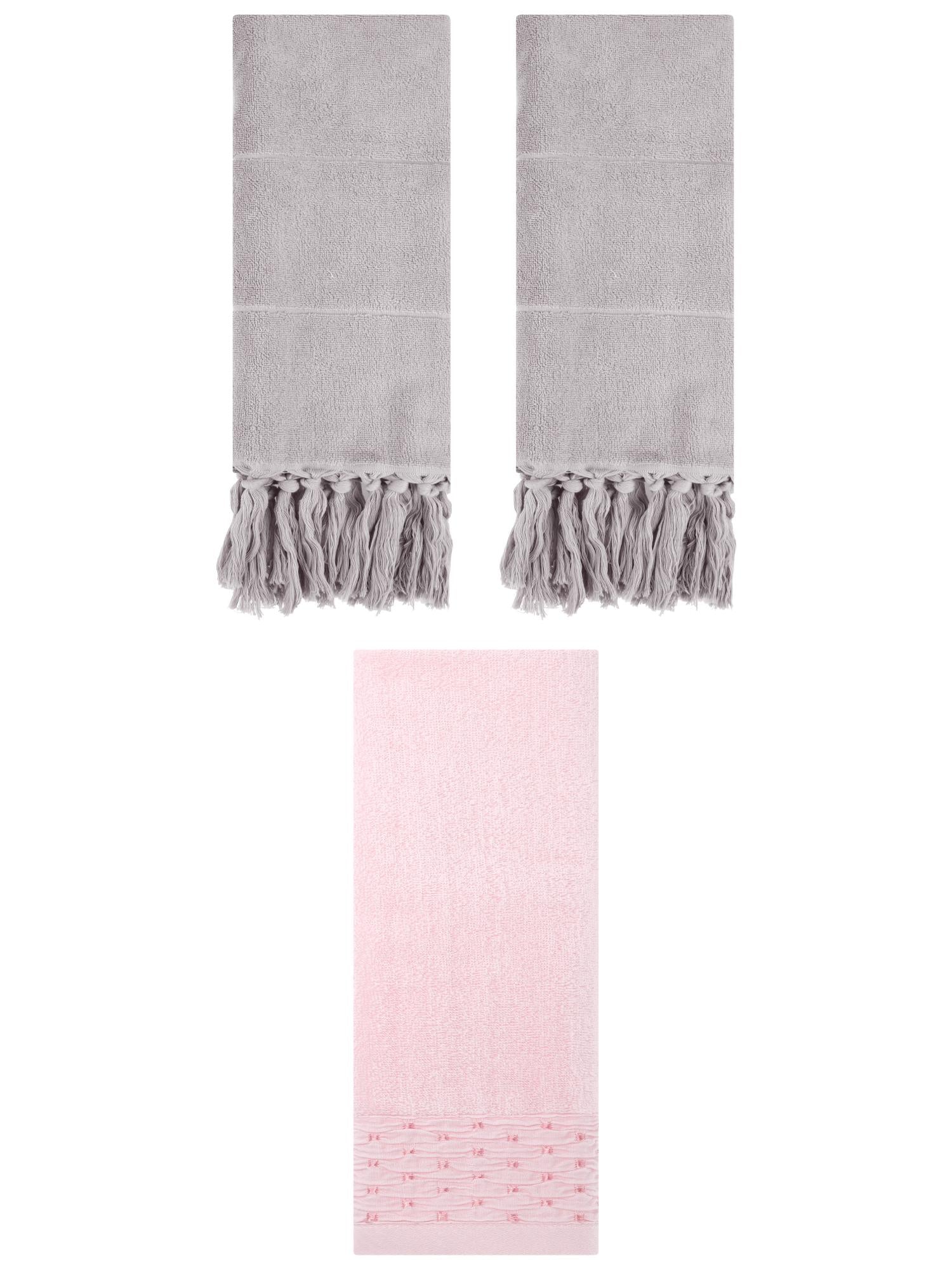 Unique Bargains 3 Pack Solid Cotton Hand Towels for Bathroom 14" x 30" Grey/Pink