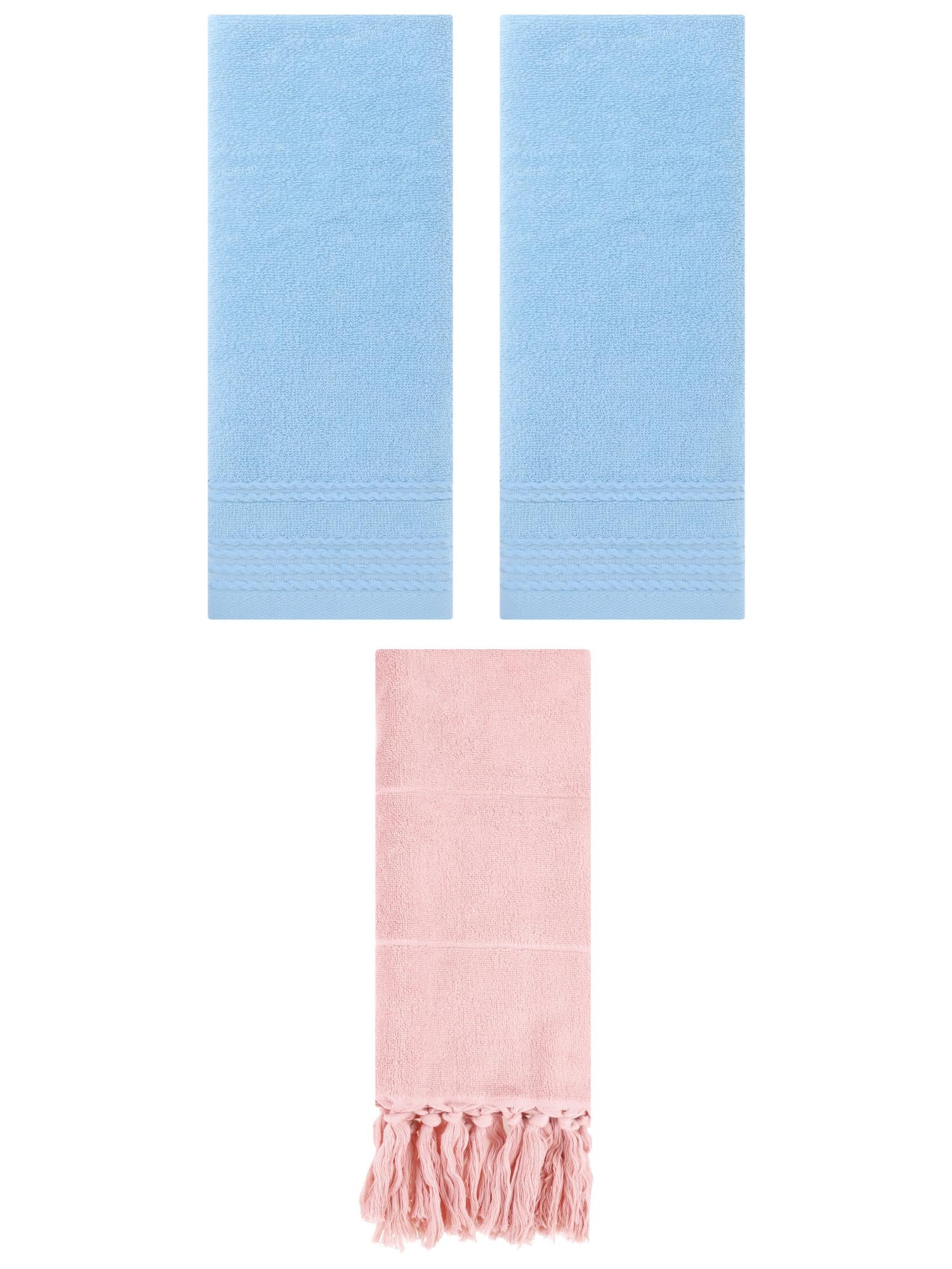 Unique Bargains 3 Pack Solid Tassels Bathroom Hand Towels 14" x 30" Pink/Blue
