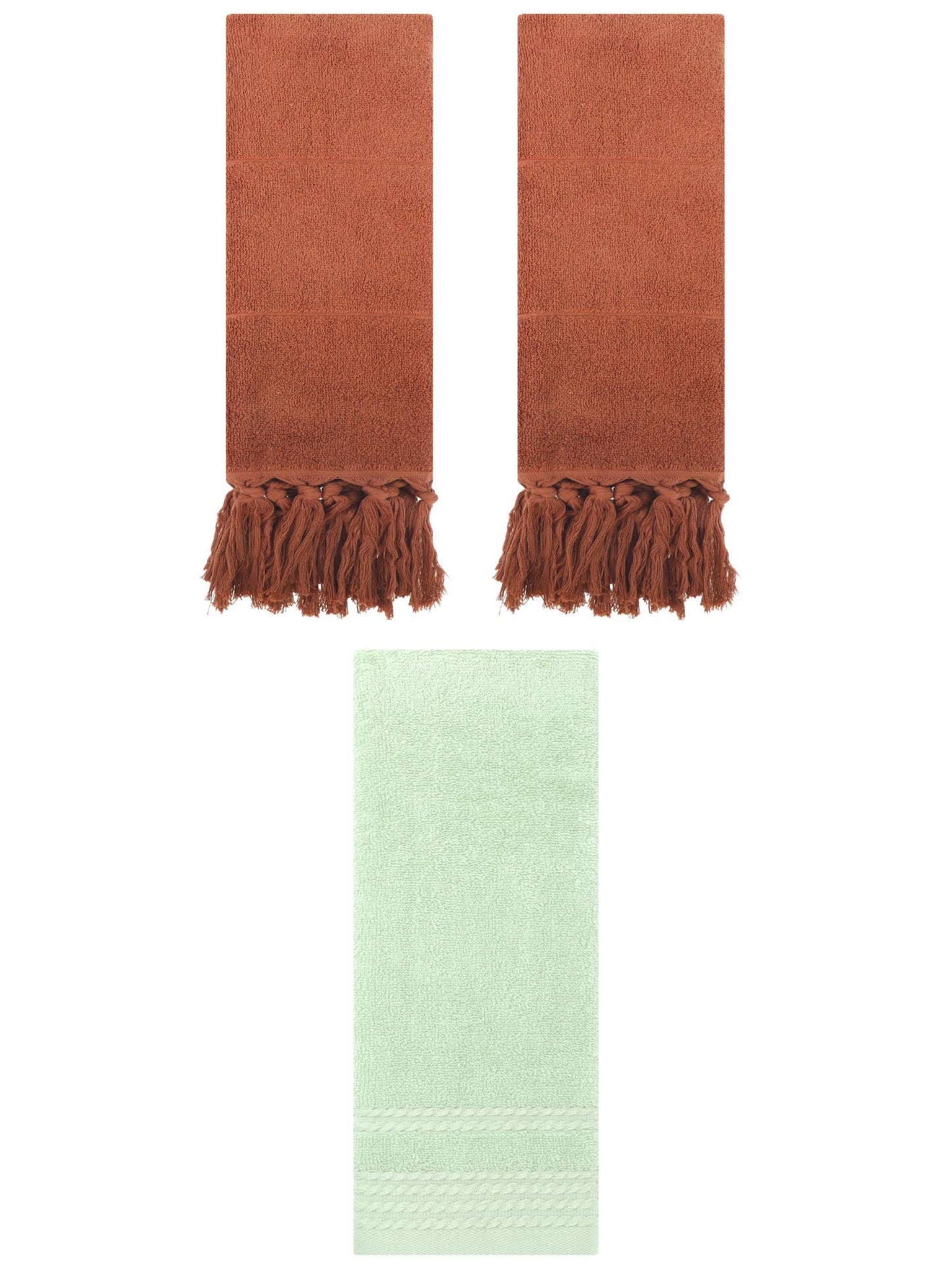 Unique Bargains 3 Pack Striped Tassels Hand Towels for Bathroom 14" x 30" Yellow/Pink