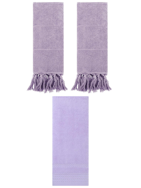 Unique Bargains 3 Pack Striped Tassels Hand Towels for Bathroom 14" x 30" Purple