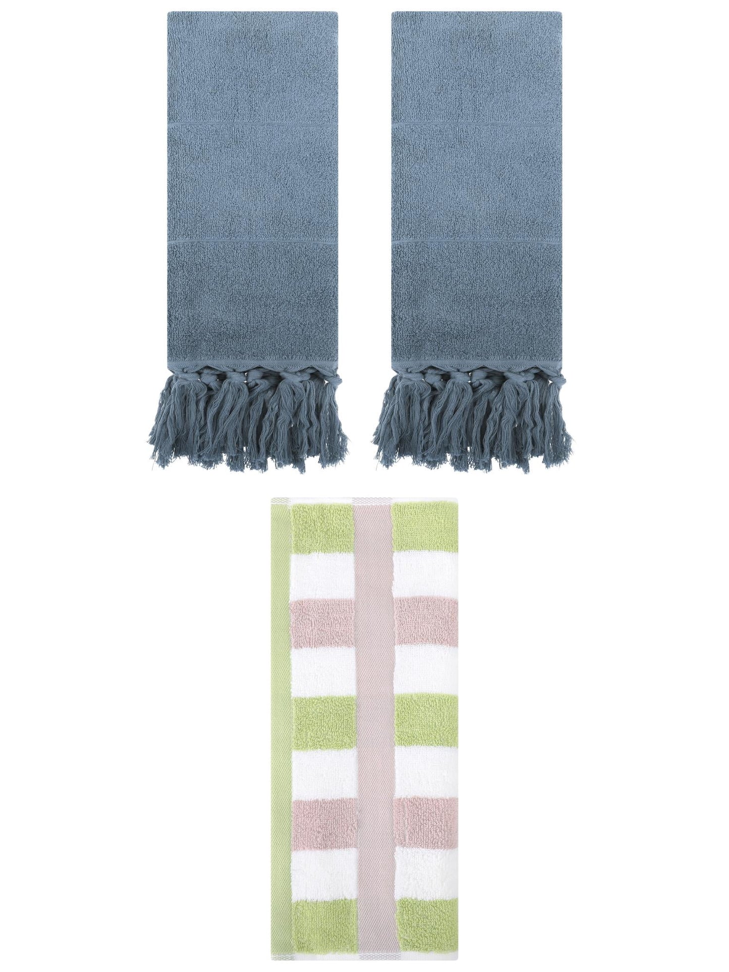 Unique Bargains 3 Pack Cotton Absorbent Soft Decorative Bathroom Hand Towel Set Blue/Green 14" x 30"/13" x 29"