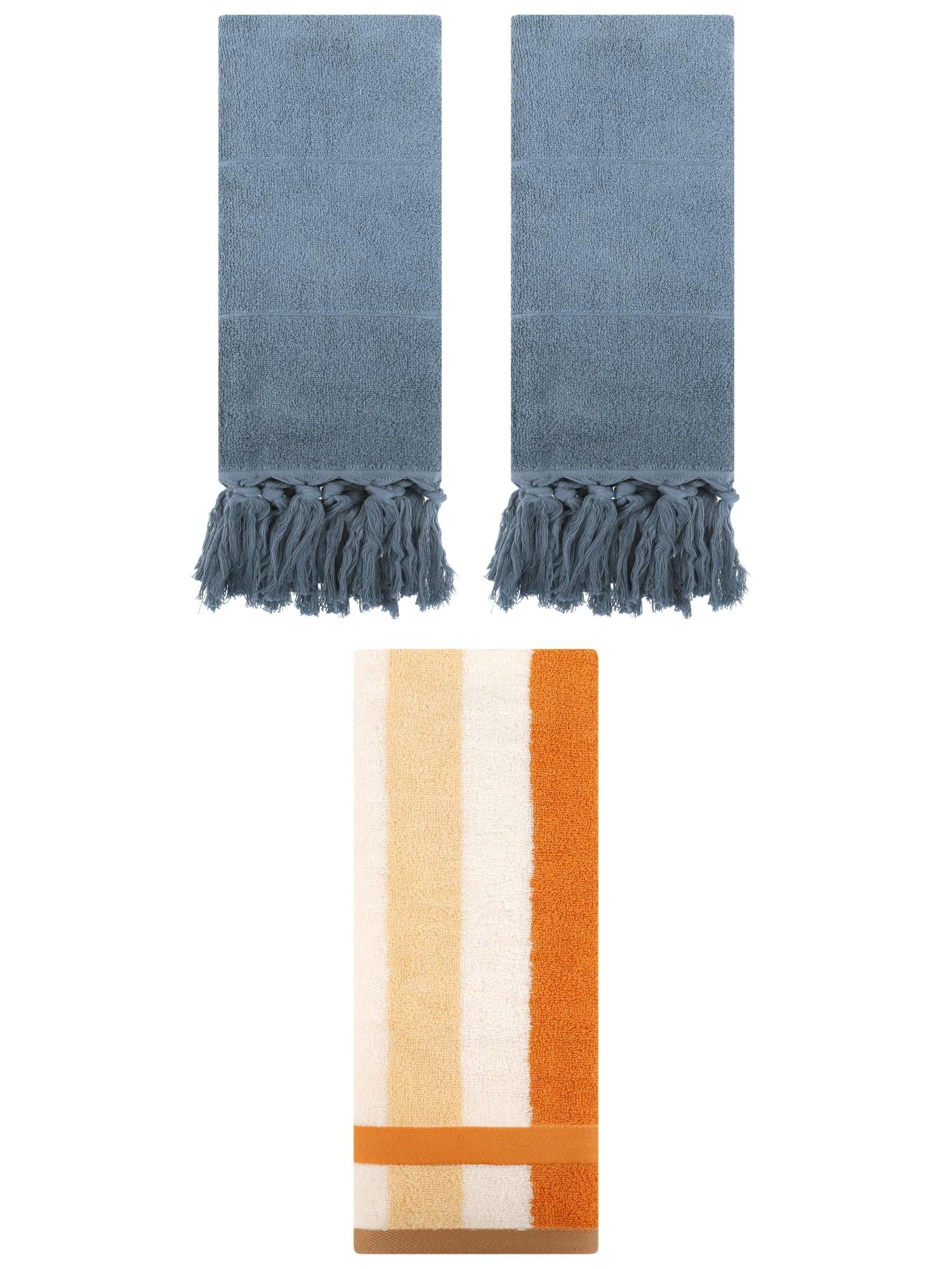 Unique Bargains 3 Pack Cotton Absorbent Soft Decorative Bathroom Hand Towel Set Blue/Brown Yellow 14" x 30"/13" x 29"