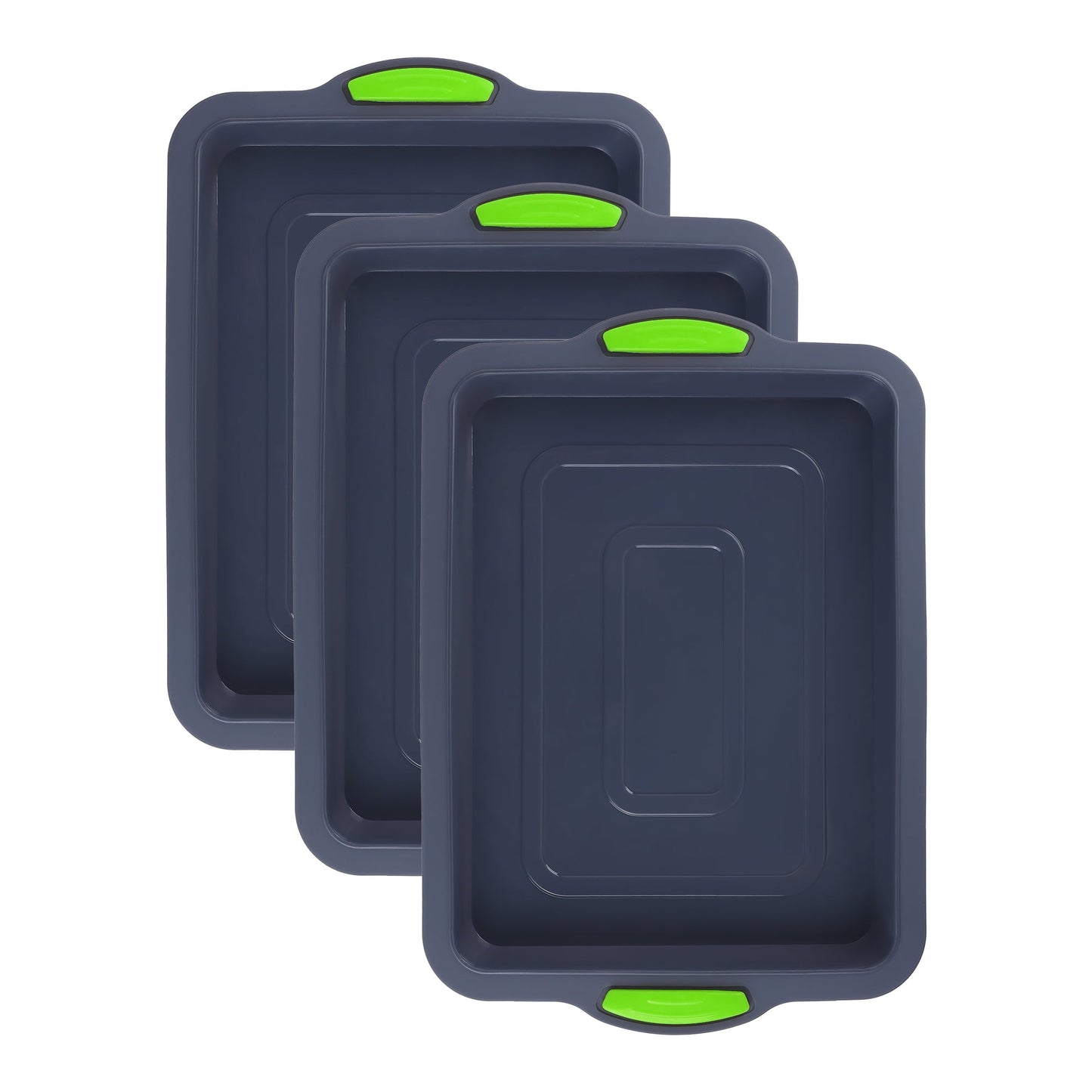 Unique Bargains 3 Packs Nonstick Silicone Baking Pans Green 13.4*9.4*1in