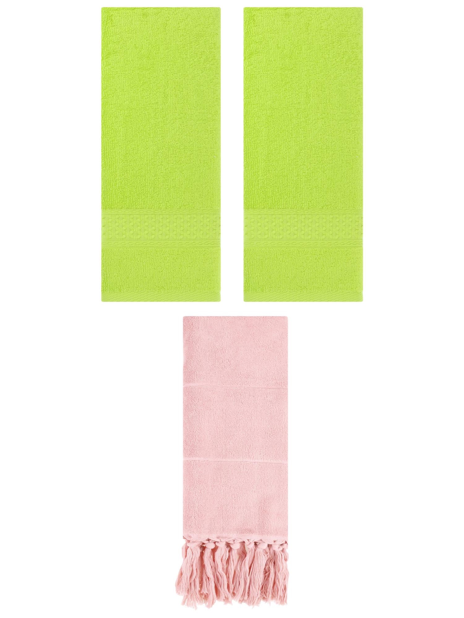 Unique Bargains 3 Packs Textured Tassels Hand Towel Pink/Light Green 14" x 30"/13" x 30"