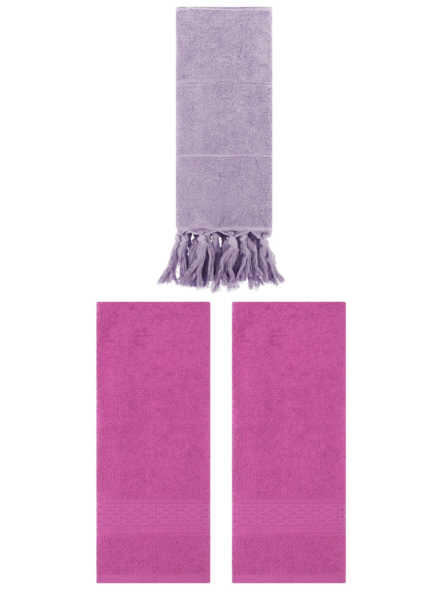 Unique Bargains 3 Packs Textured Tassels Hand Towel Purple/Dark Pink 14" x 30"/13" x 30"