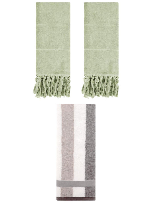 Unique Bargains 3 Pcs Bathroom Hand Towel Set Green/Grey 14"x30"/13"x29"