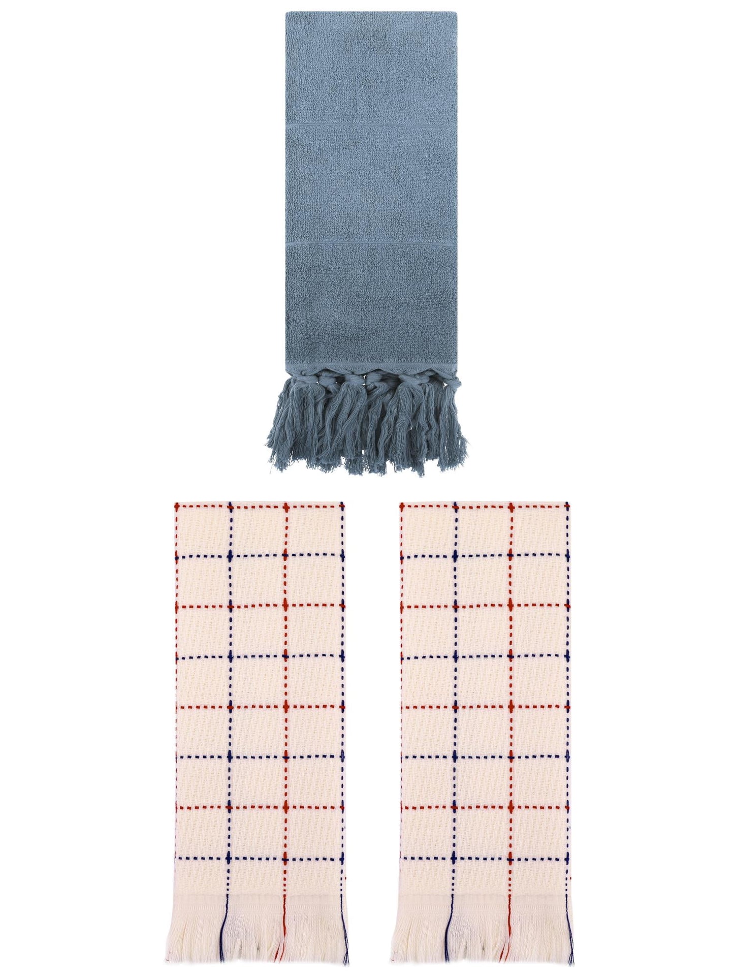 Unique Bargains 3 Pack Cotton Absorbent Soft Decorative Turkish Bath Towel for Bathroom Blue/Beige 14" x 30"/13" x 29"