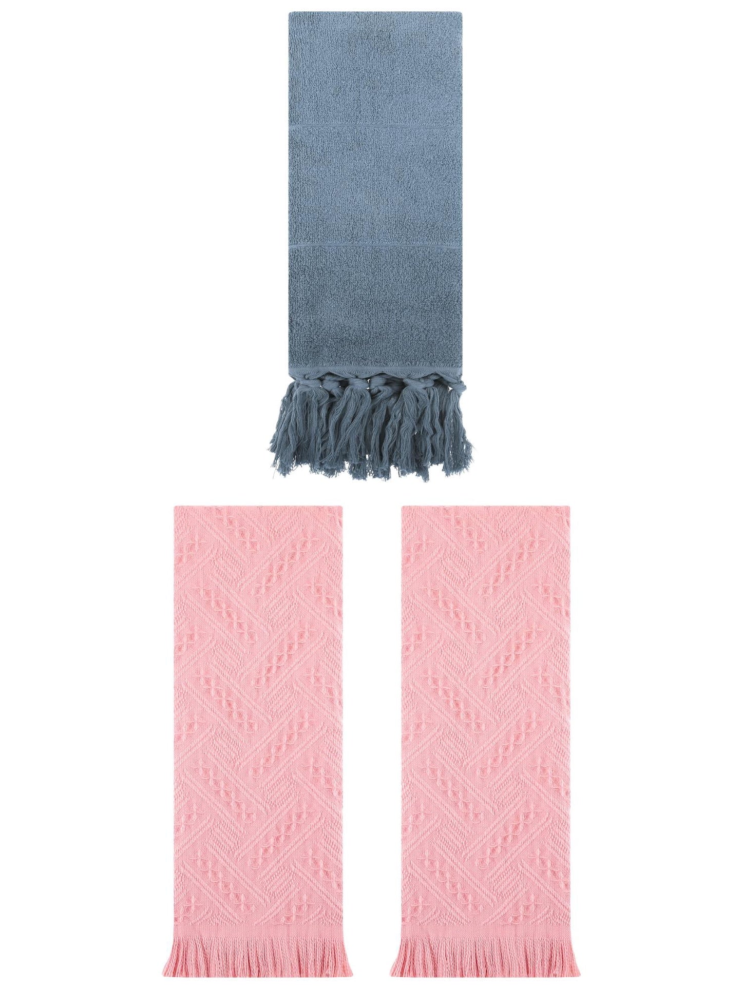 Unique Bargains 3 Pack Cotton Soft Absorbent Boho Turkish Decorative Hand Towels Blue/Pink 14" x 30"/13" x 29"