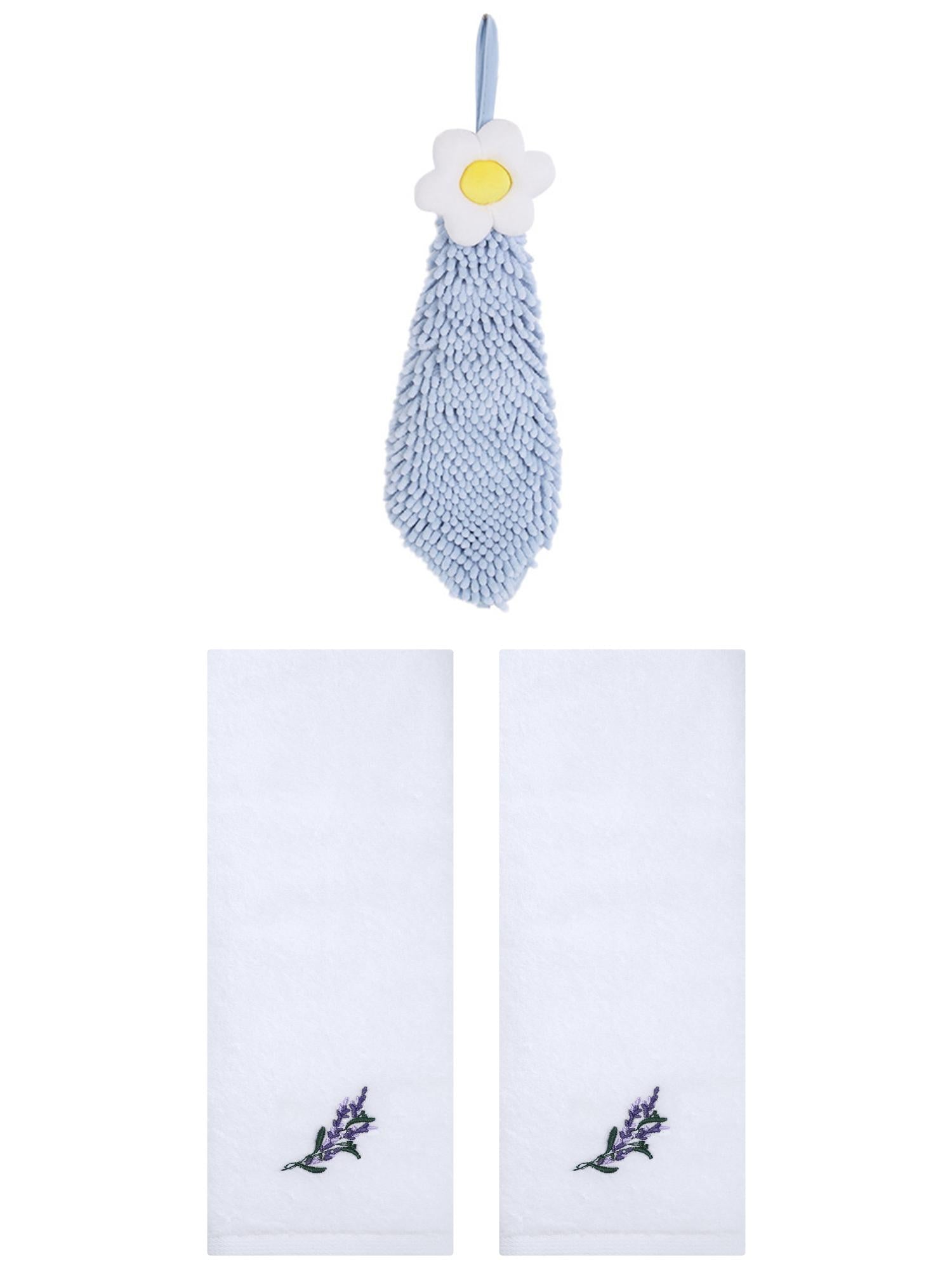 Unique Bargains 3 Pcs Cotton Soft Floral Hand Towels White/Blue-1 13" x 29"/6" x 15"