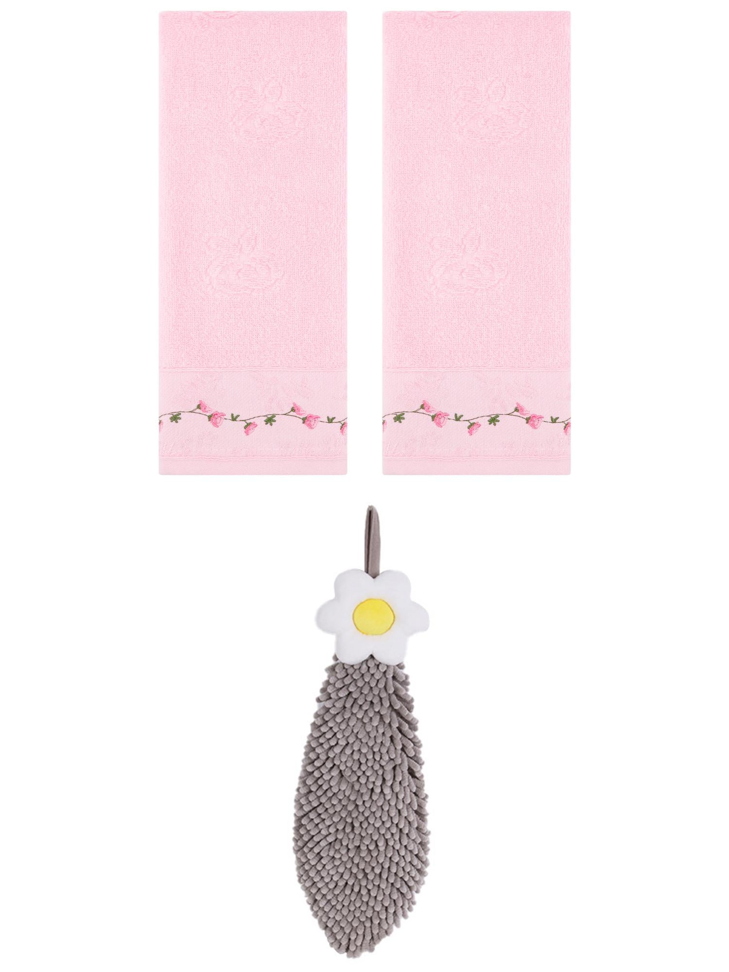 Unique Bargains 3 Pcs Floral Soft Hand Towels Pink/Grey 13" x 29"/6" x 15"