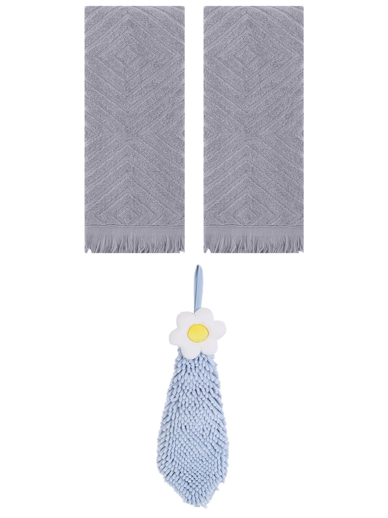 Unique Bargains 3 Pcs Geometric Soft Hand Towels Grey/Blue-1 13" x 29"/6" x 15"