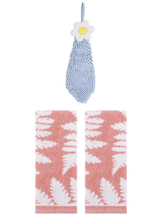 Unique Bargains 3 Pcs Soft Absorbent Hand Towels Pink/Blue-1 13" x 29"/6" x 15"