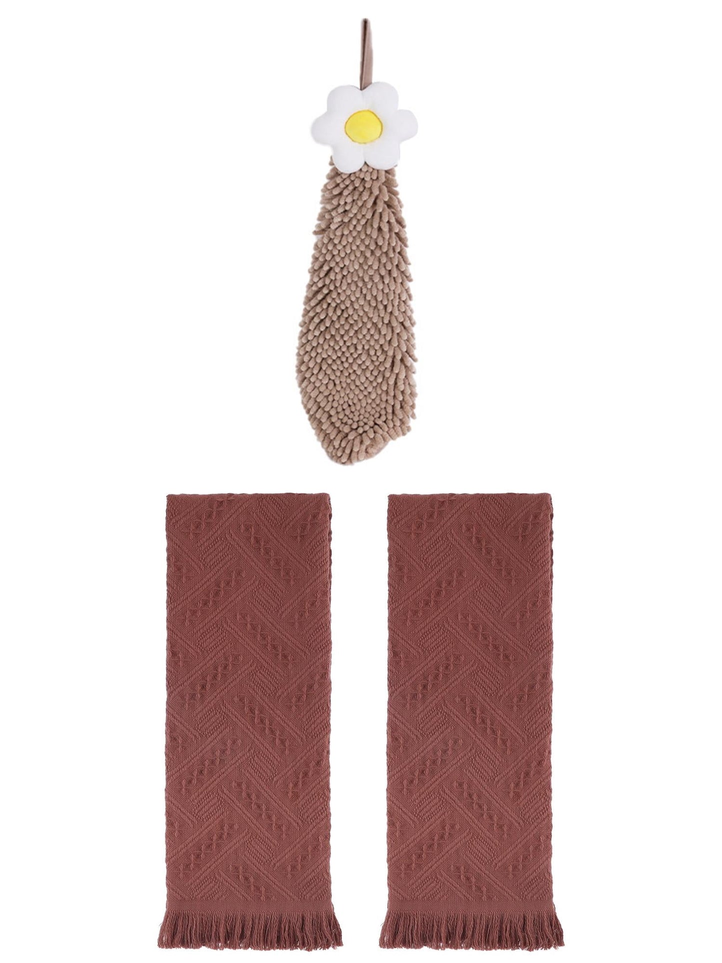 Unique Bargains 3 Pcs Soft Absorbent Towels Brown 13" x 29"/6" x 15"