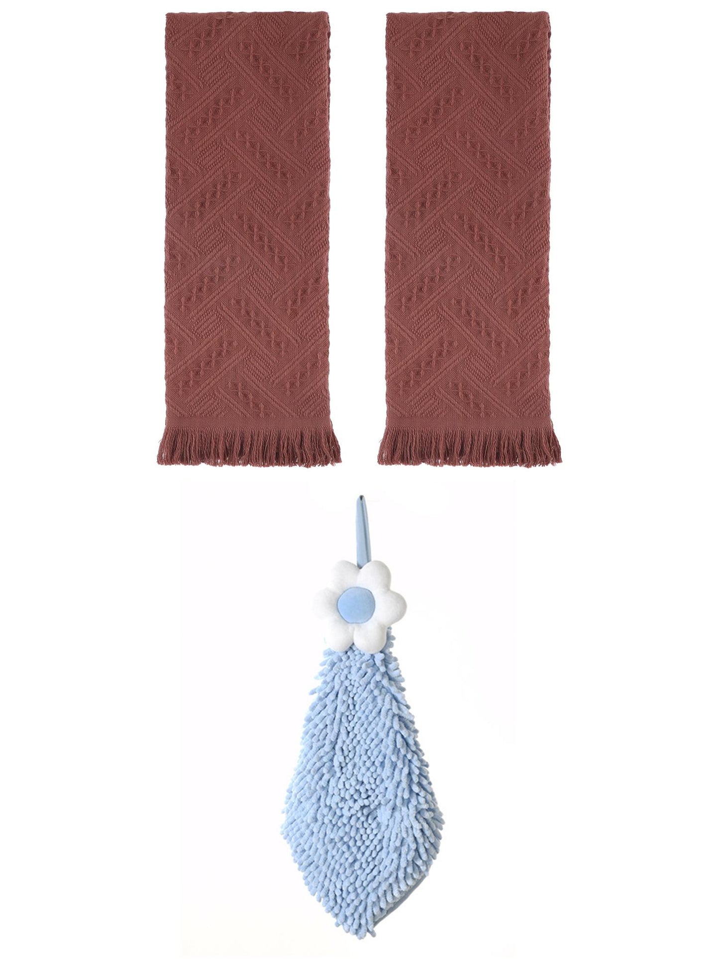 Unique Bargains 3 Pcs Soft Absorbent Towels Brown/Blue-2 13" x 29"/6" x 15"