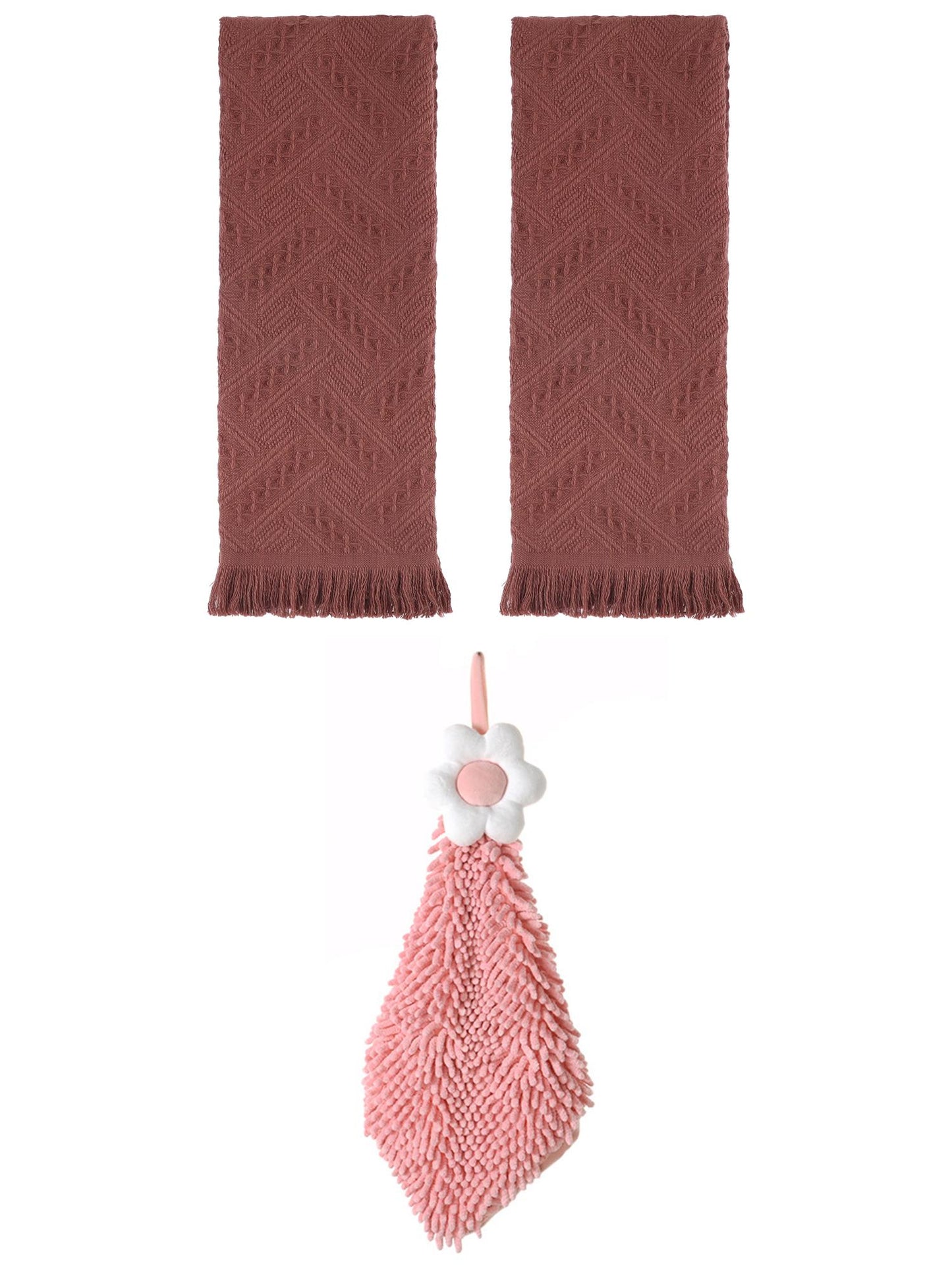 Unique Bargains 3 Pcs Soft Absorbent Towels Brown/Pink-2 13" x 29"/6" x 15"