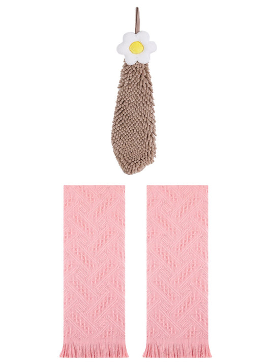Unique Bargains 3 Pcs Soft Absorbent Towels Pink/Brown 13" x 29"/6" x 15"