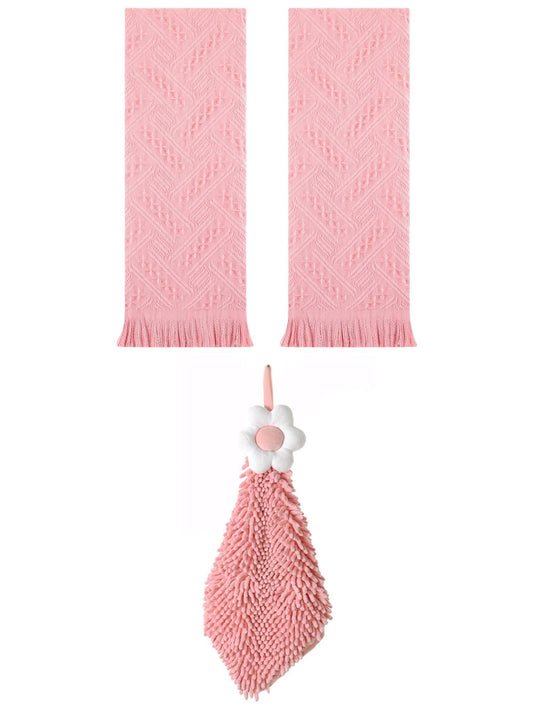 Unique Bargains 3 Pcs Soft Absorbent Towels Pink/Pink-2 13" x 29"/6" x 15"