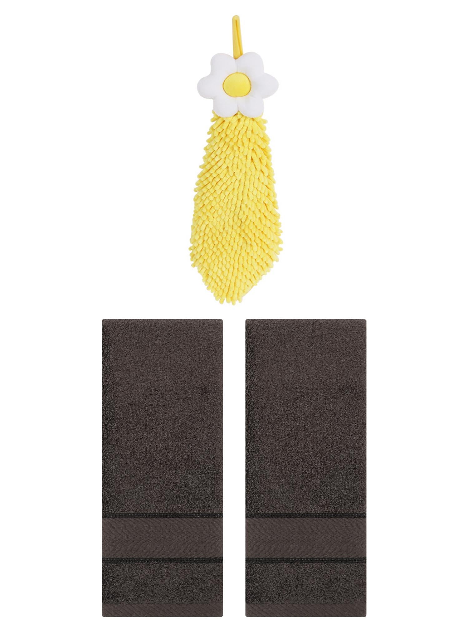 Unique Bargains 3 Pcs Soft Hand Towel Set Dark Brown/Yellow 14" x 30"/6" x 15"
