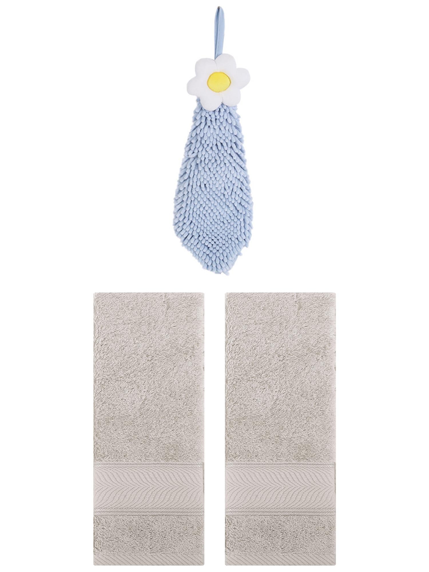Unique Bargains 3 Pcs Soft Hand Towel Set Light Brown/Blue-1 14" x 30"/6" x 15"