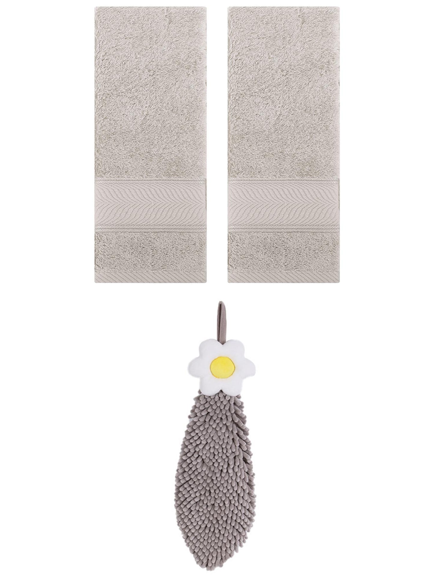 Unique Bargains 3 Pcs Soft Hand Towel Set Light Brown/Grey 14" x 30"/6" x 15"