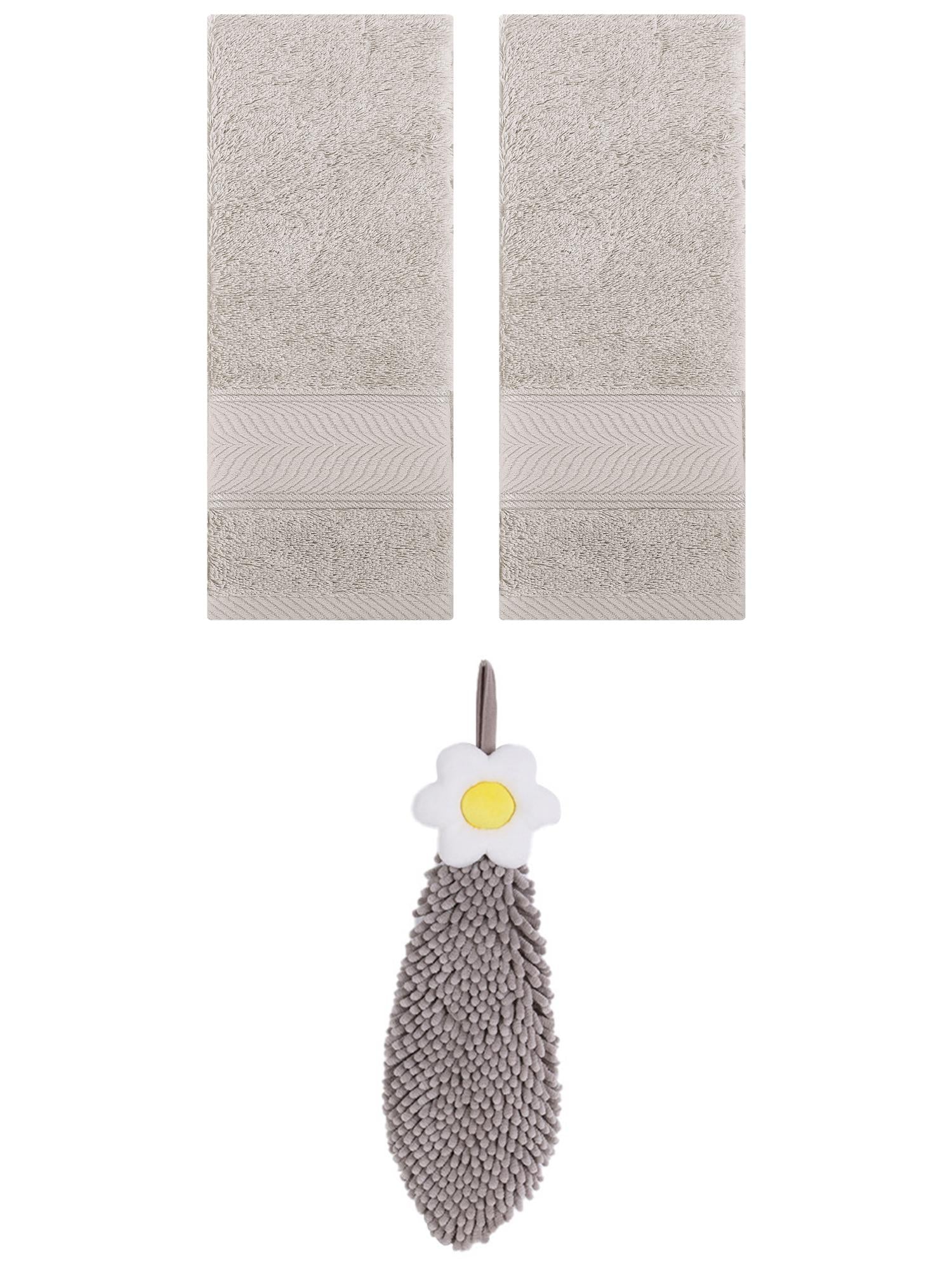 Unique Bargains 3 Pcs Soft Hand Towel Set Light Brown/Grey 14" x 30"/6" x 15"