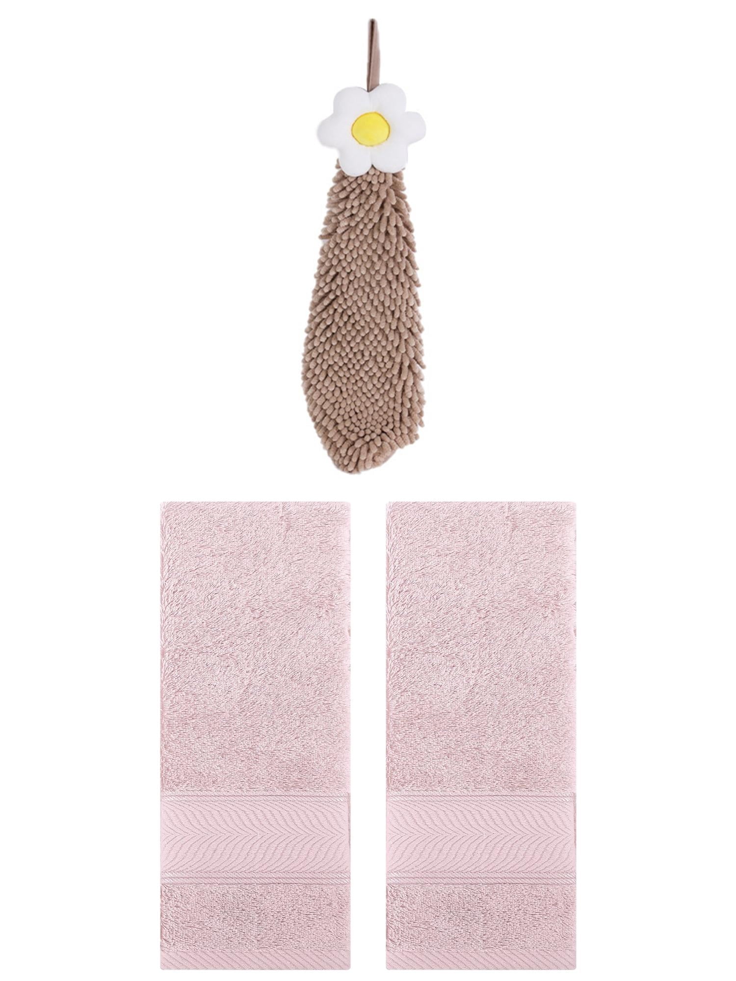 Unique Bargains 3 Pcs Soft Hand Towel Set Light Pink/Brown 14" x 30"/6" x 15"
