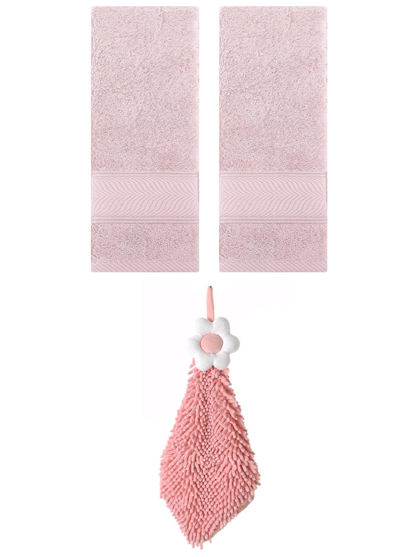 Unique Bargains 3 Pcs Soft Hand Towel Set Light Pink/Pink-2 14" x 30"/6" x 15"