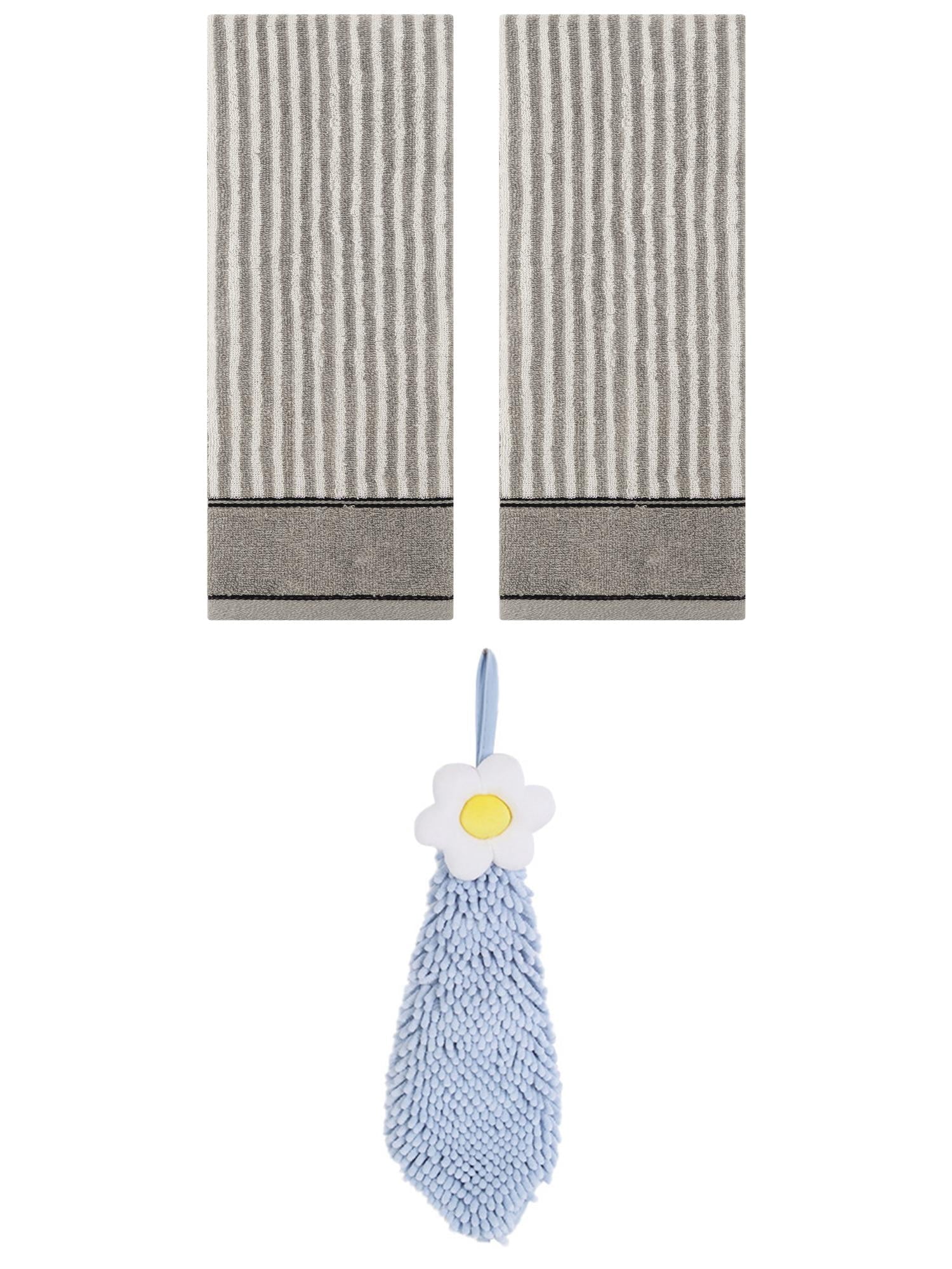 Unique Bargains 3 Pcs Soft Striped Hand Towels Grey/Blue-1 13" x 29"/6" x 15"