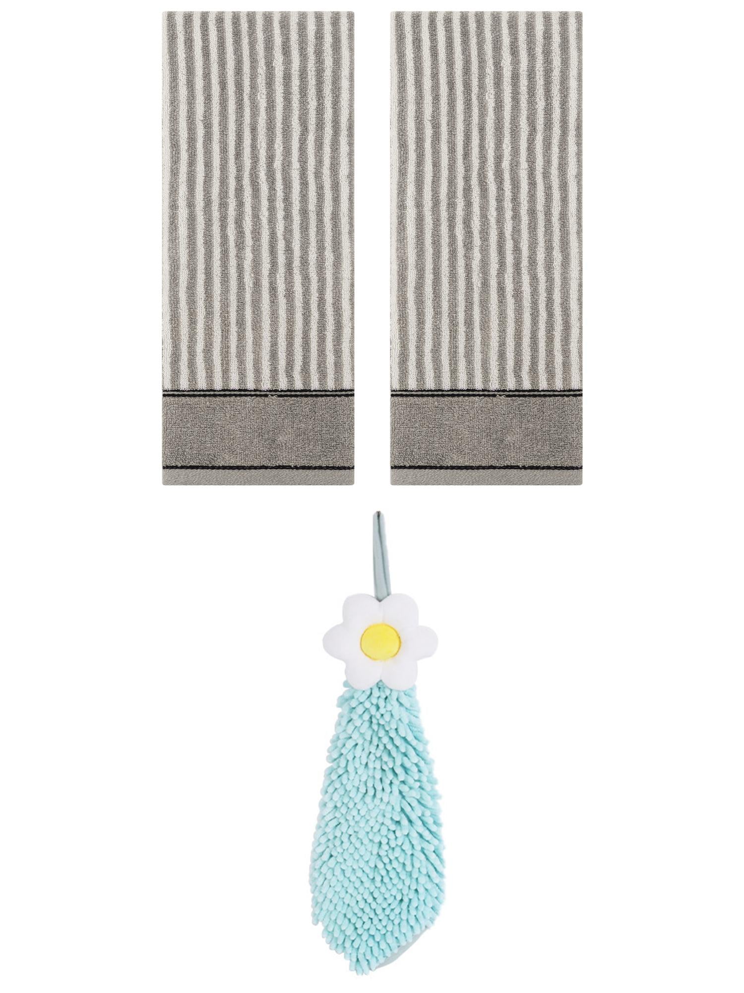 Unique Bargains 3 Pcs Soft Striped Hand Towels Grey/Green 13" x 29"/6" x 15"