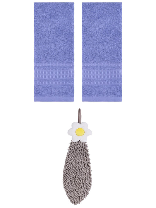 Unique Bargains 3 Pcs Solid Soft Hand Towels Dark Blue/Grey 13" x 29"/6" x 15"