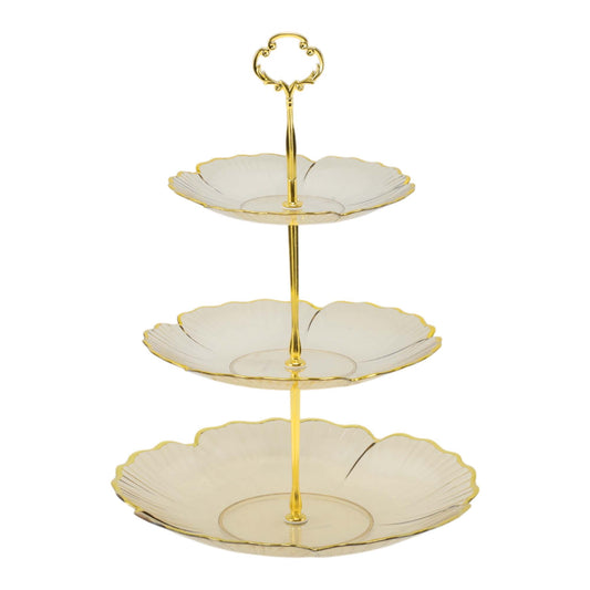 Unique Bargains 3 Tier Dessert Cupcake Stand Holder with Five Petals Design Clear